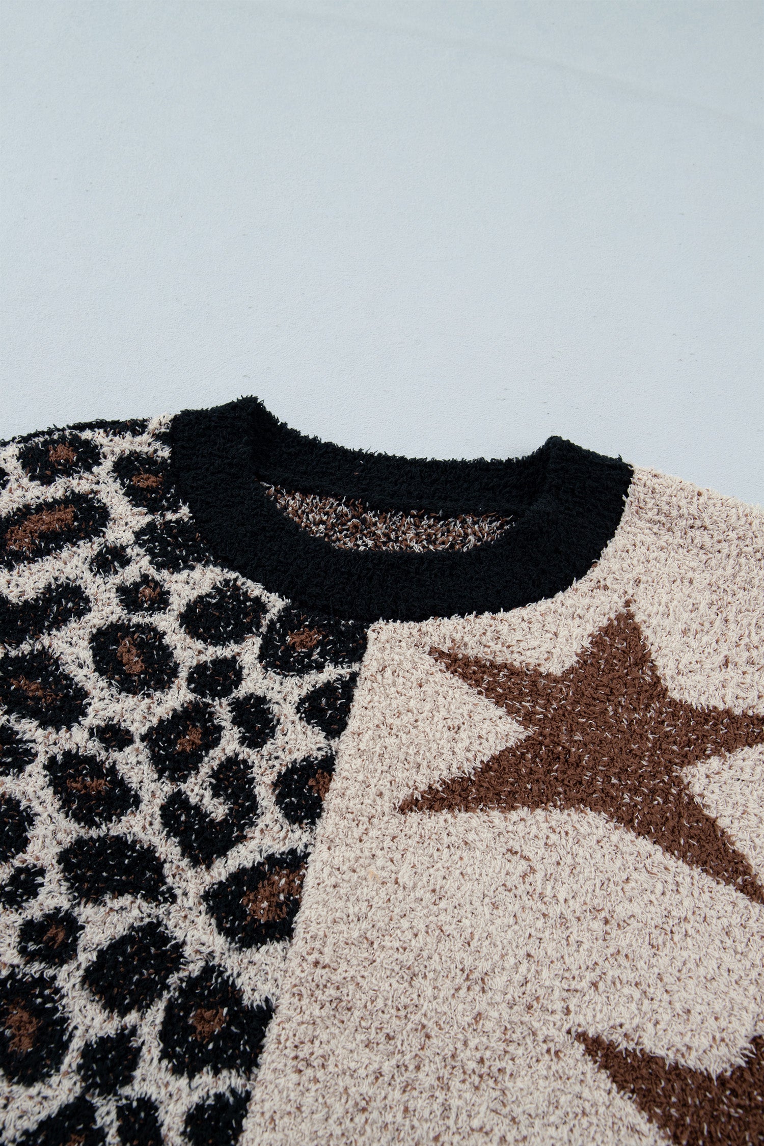 Leopard Star Pattern Round Neck Long Sleeve Shift Sweater – Smoke Gray