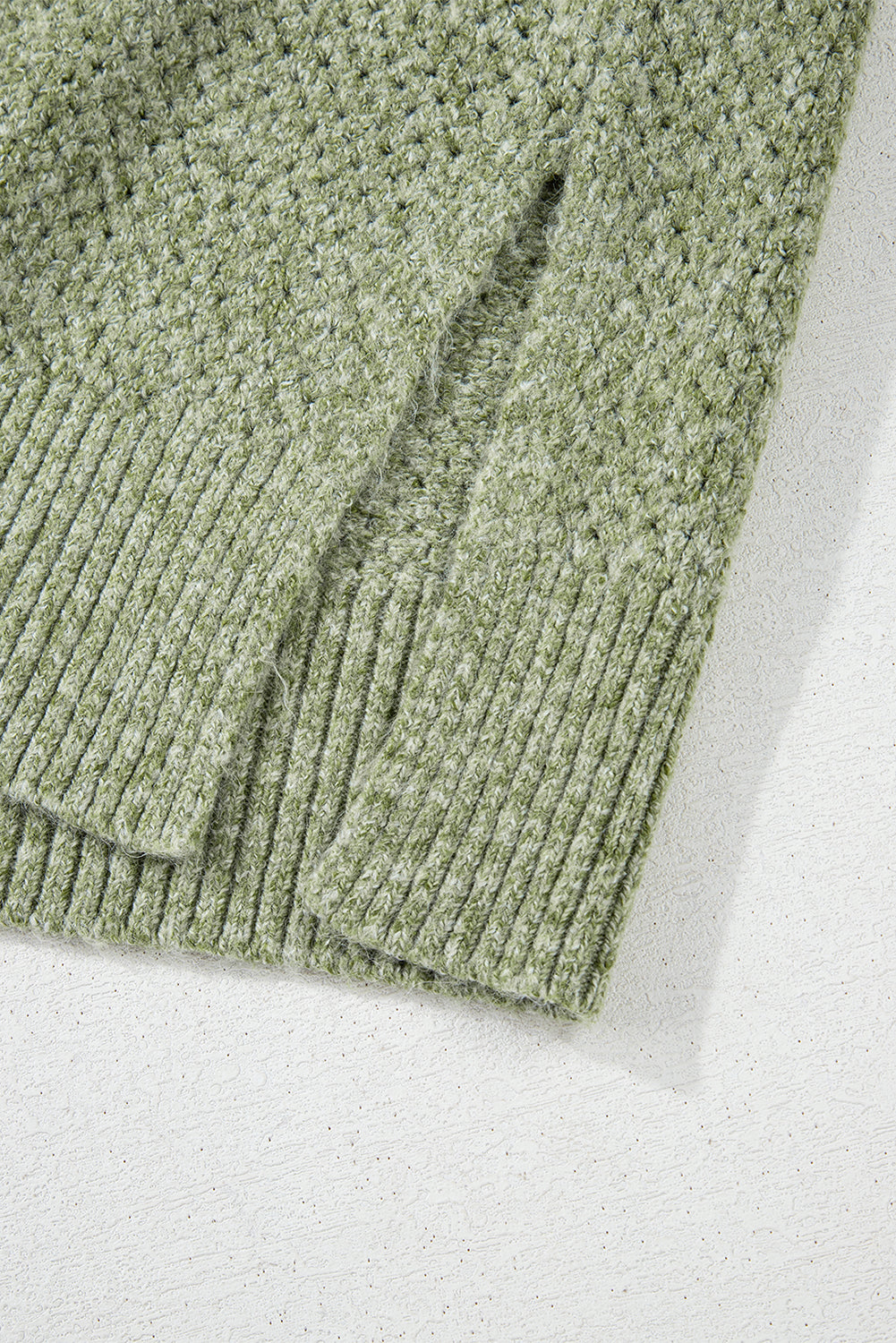 Jungle Green Loose Eyelet V Neck Drop Shoulder Sweater eAura