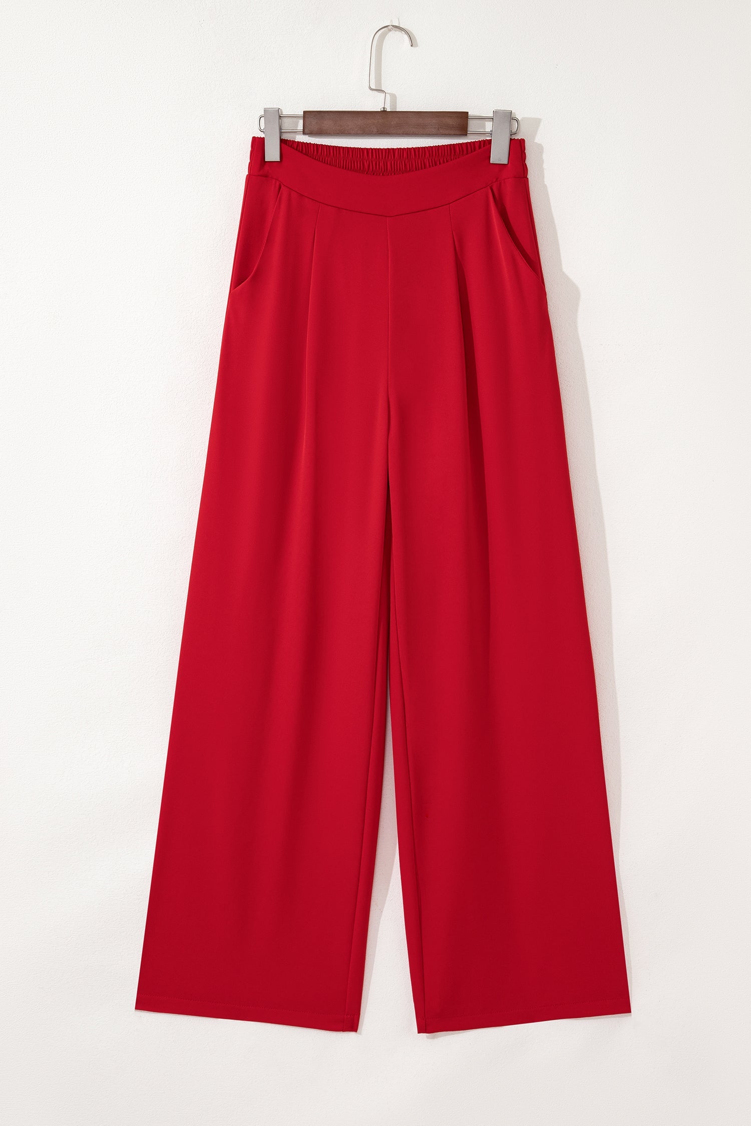 Pleated Detail Elastic High Waist Straight Trousers - eAura