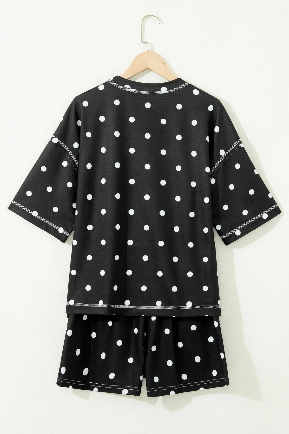 Polka Dot Short Sleeve Loose Top Drawstring Shorts Set – Pink