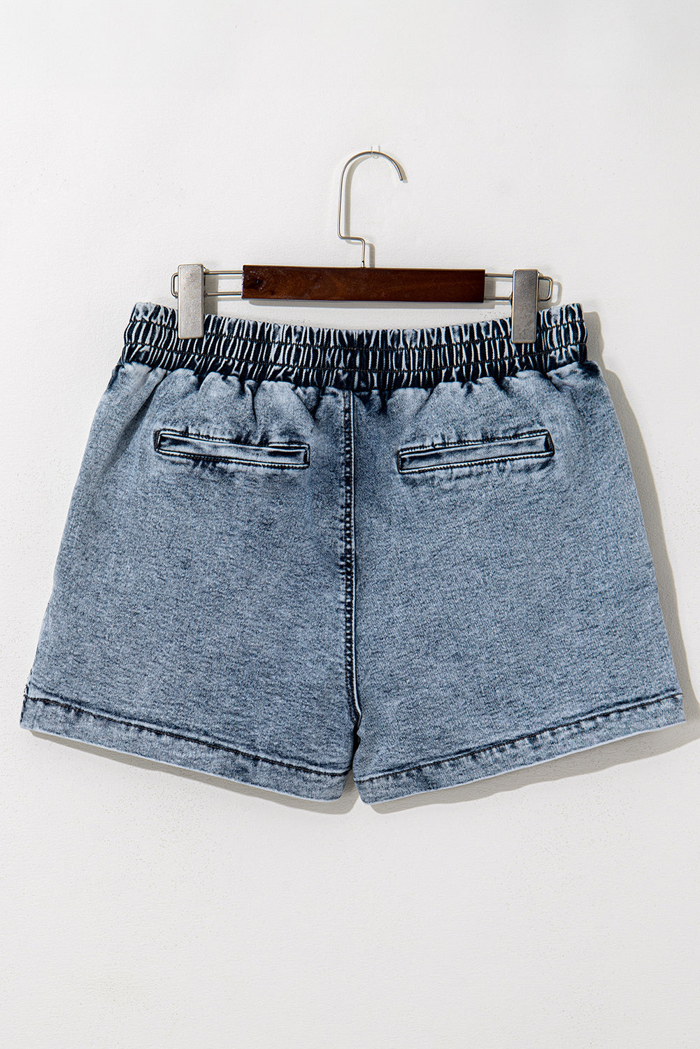 Dusk Blue Drawstring High Waist Pocketed Denim Shorts Skort eAura