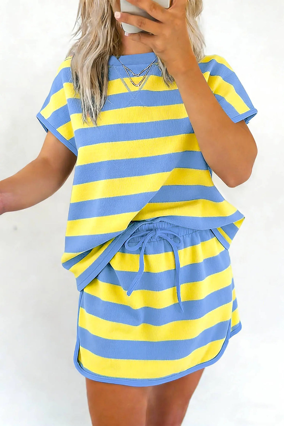 Dolman Tee Drawstring Skort Athletic 2pcs Set – Yellow Stripe