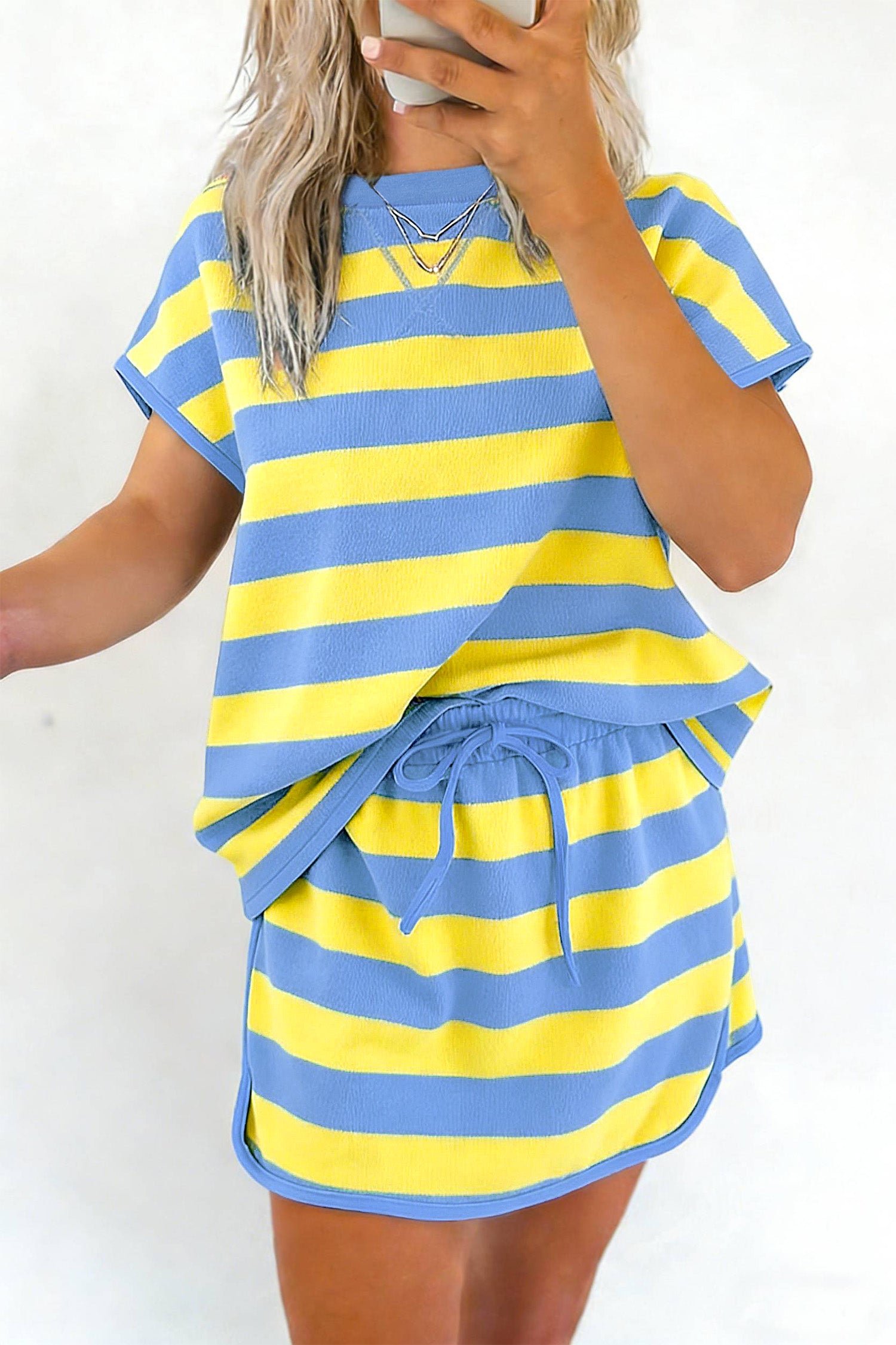 Dolman Tee Drawstring Skort Athletic 2pcs Set – Yellow Stripe