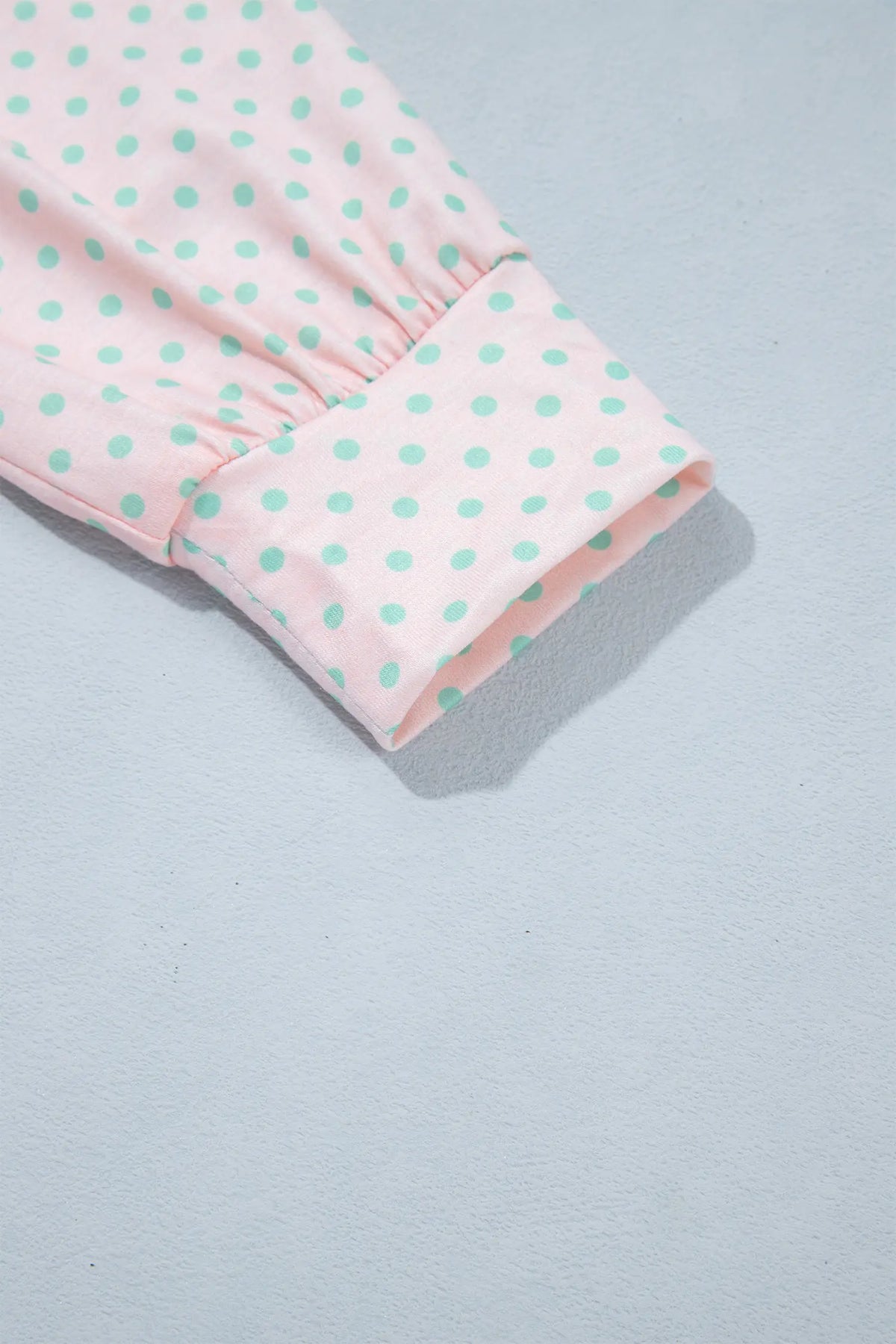 Polo Collar Long Sleeve Top — Patchwork Polka Dot & Stripe