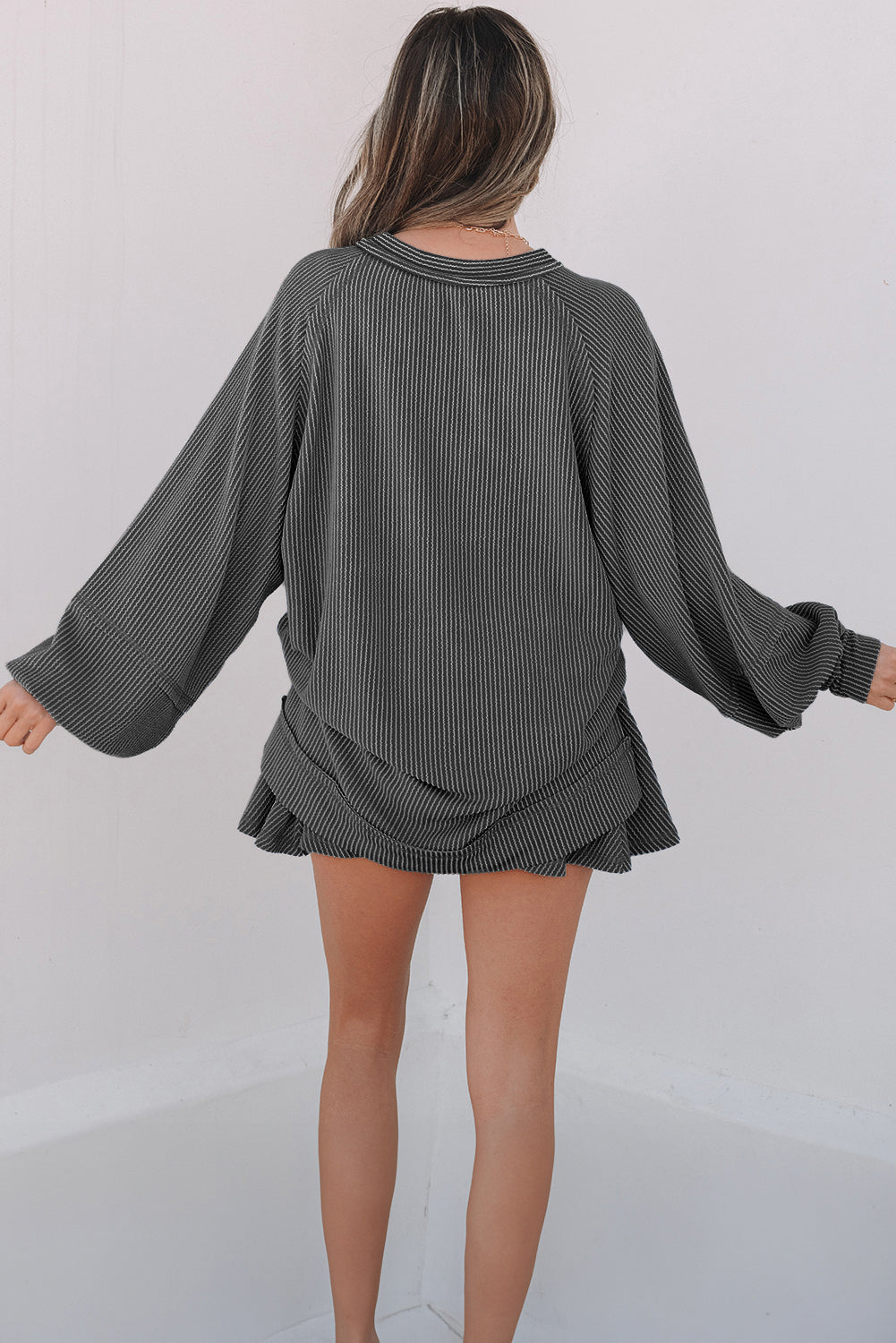 Soft Cord Lantern Sleeve Top & High Waist Ruffled Mini Skort Co-ord Dear-Lover Dropshipping