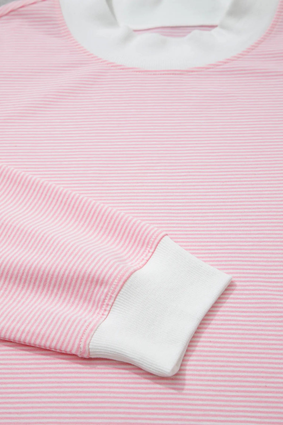 Colour Block Trim Mock Neck Pullover Drawstring Pants Casual Outfit – Pink Stripe