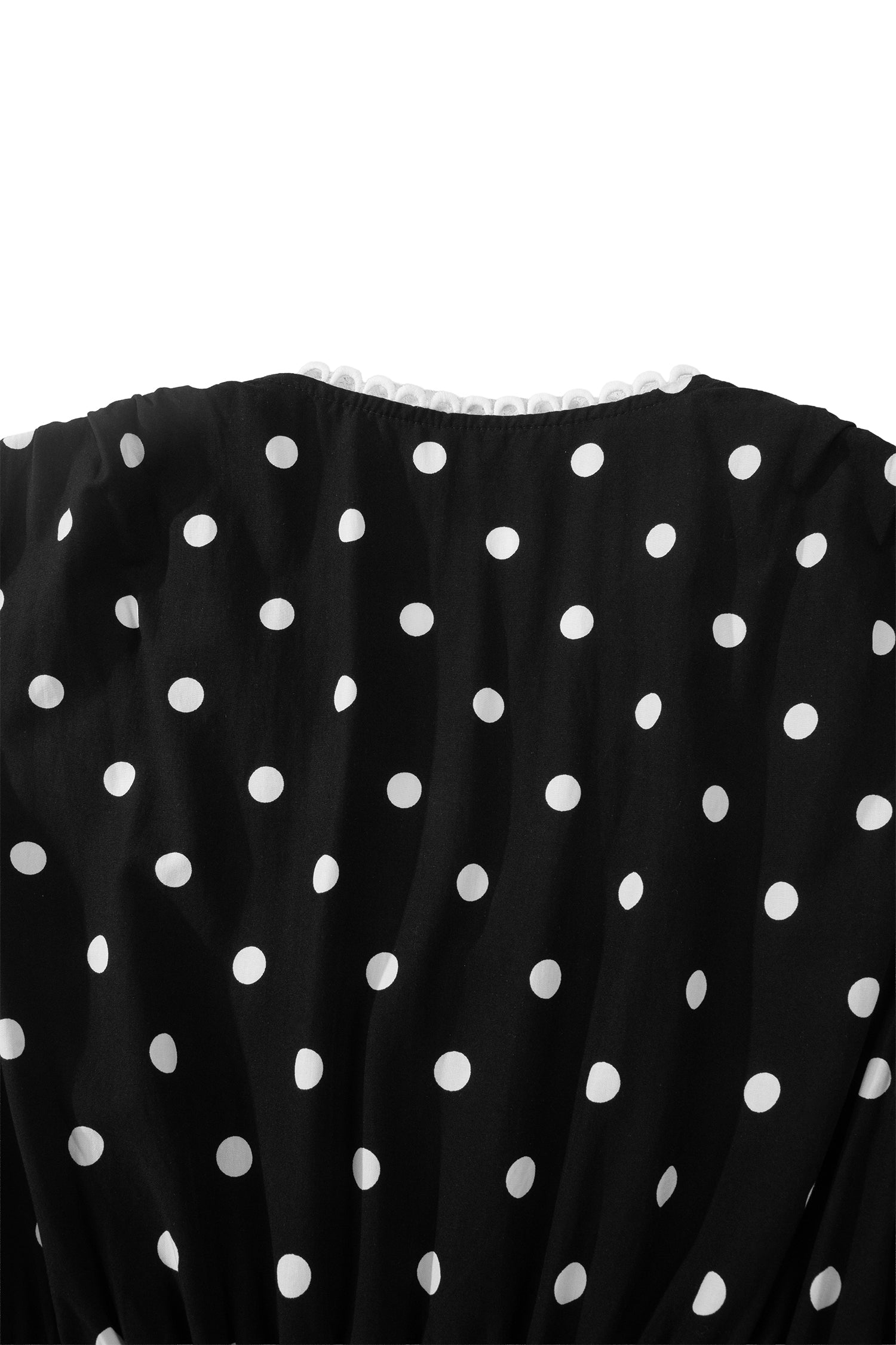 Polka Dot Print Contrast Trim V-Neck Zip Up Sleeveless Dress