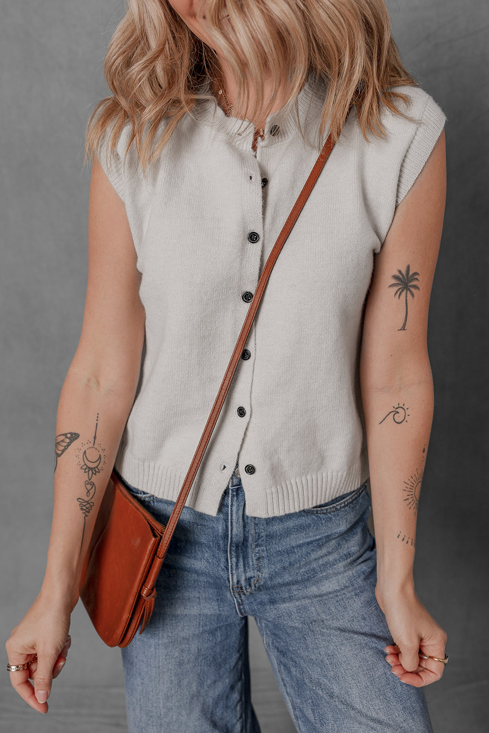 Jet Stream Button Up O Neck Sweater Vest eAura