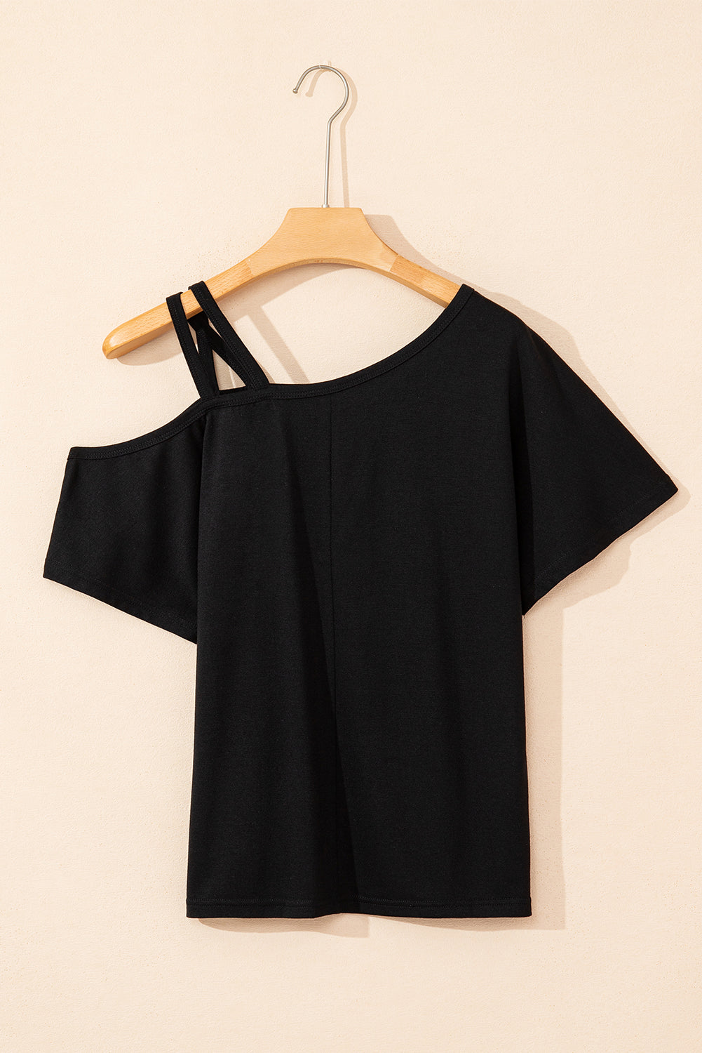 Black Asymmetric Criss Cross One Shoulder T Shirt BB Fashion Outlet