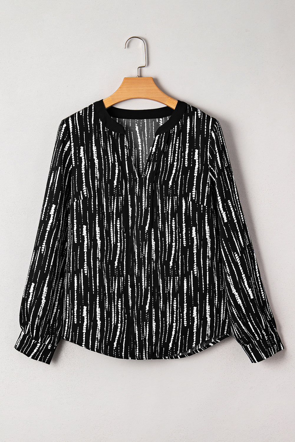Black Abstract Printed V-Neck Fall Blouse eAura