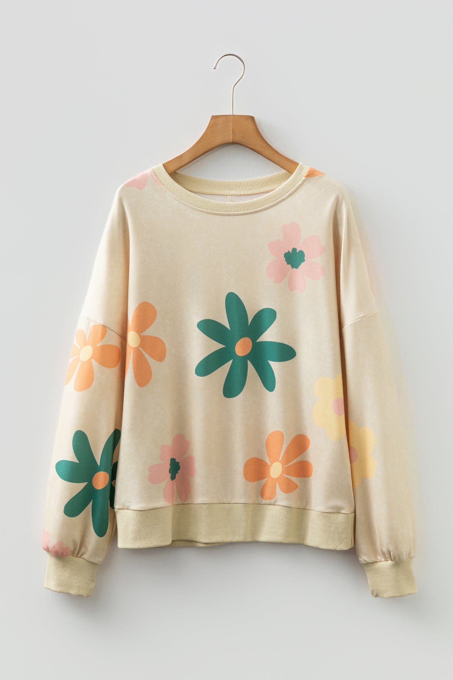 Mineral Washed French Terry Flower Print Sweatshirt - eAura