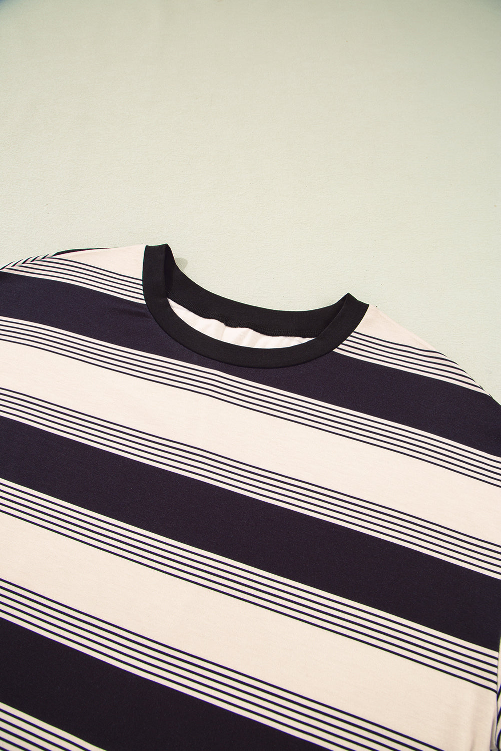 Black Stripe Short Sleeve T Shirt and High Waist Pocketed Shorts Set eAura