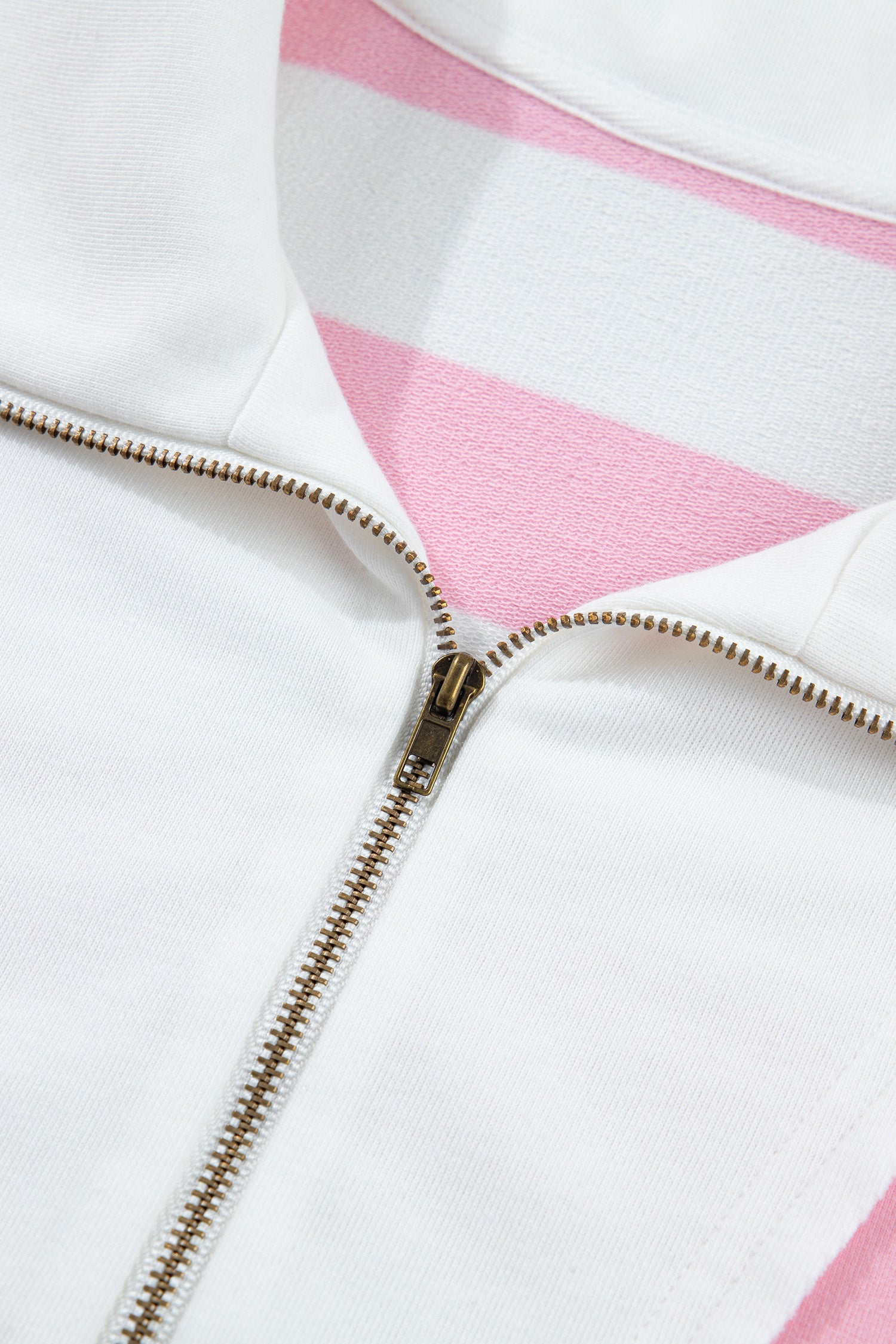 Patchwork Zipper Pullover Elastic Waist Shorts 2pcs Set – Pink Stripe