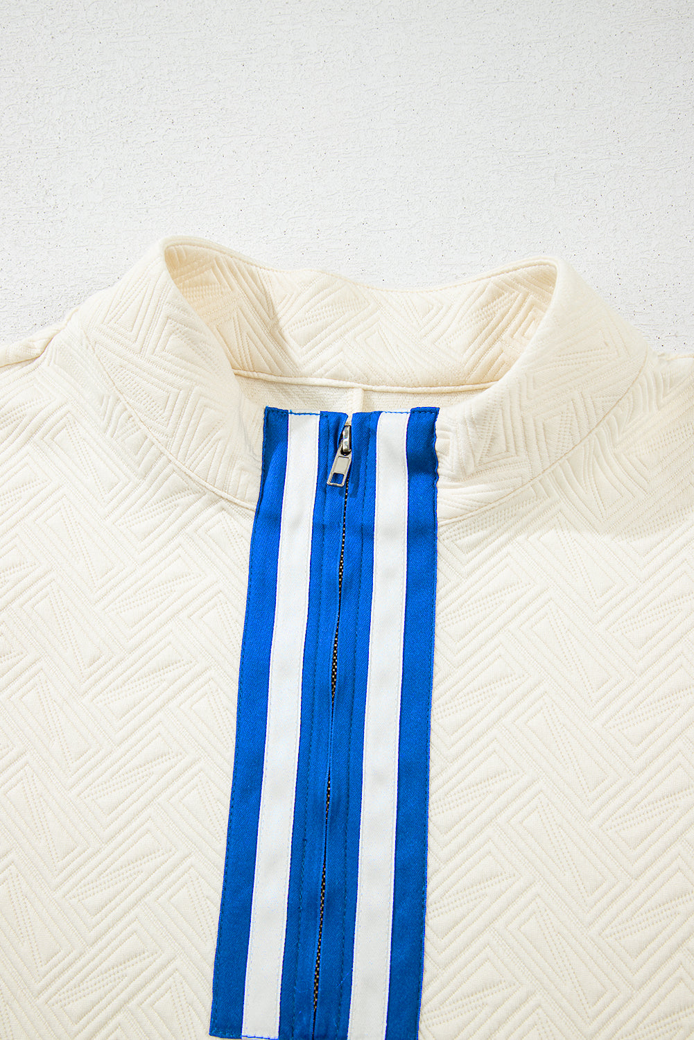 White Varsity Half Zip Textured Plus Size Top BB Fashion Outlet