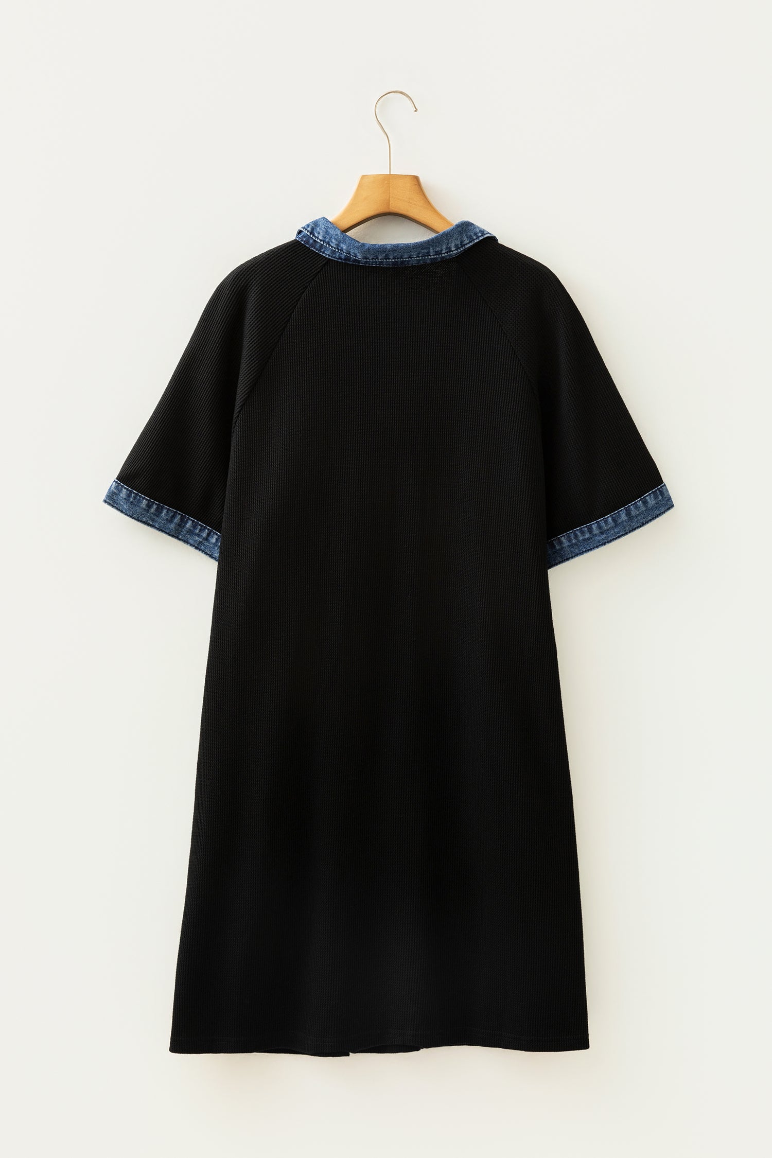 Colorblock Denim Collar Short Sleeve Plus Size Shift Dress – Black