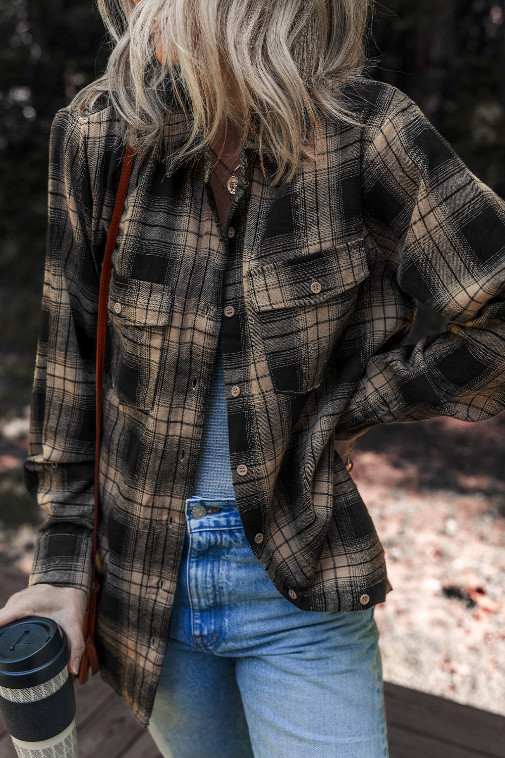 Multicolour Retro Plaid Double Flap Pocket Brushed Shacket eAura