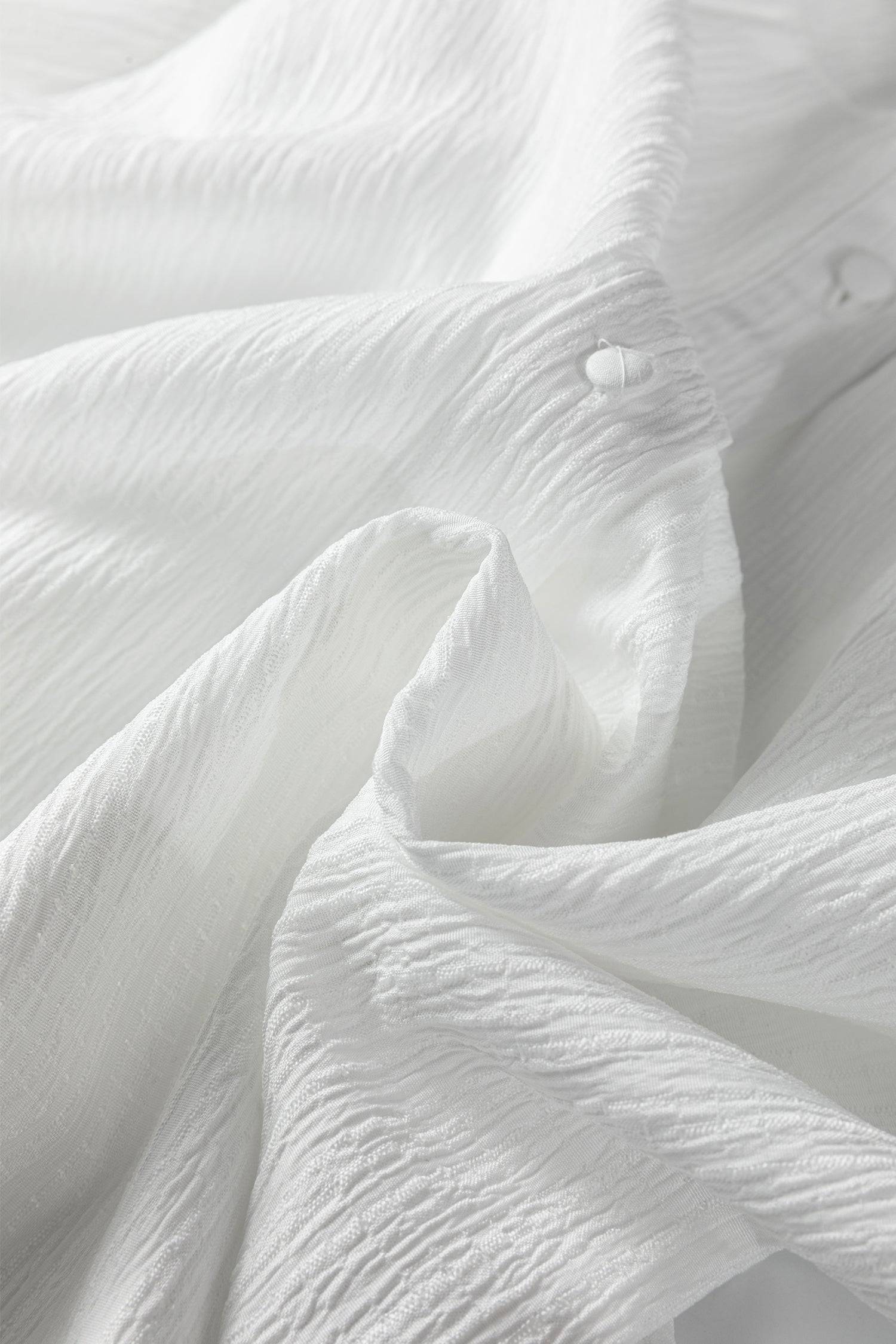 Crinkled Texture Lantern Sleeve Baggy Shirt - Tops/Blouses & Shirts