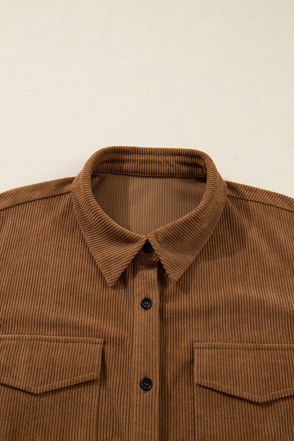 Soft Corduroy Full Buttoned Collared Shirt Dress Plus Size - eAura