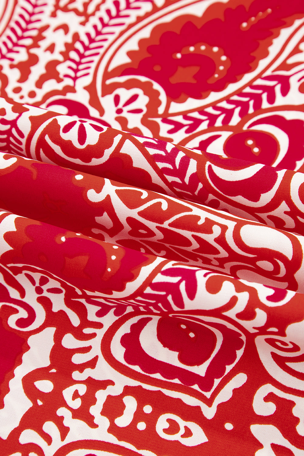 Red Paisley Printed Buttoned High Waist Straight Leg Trousers eAura
