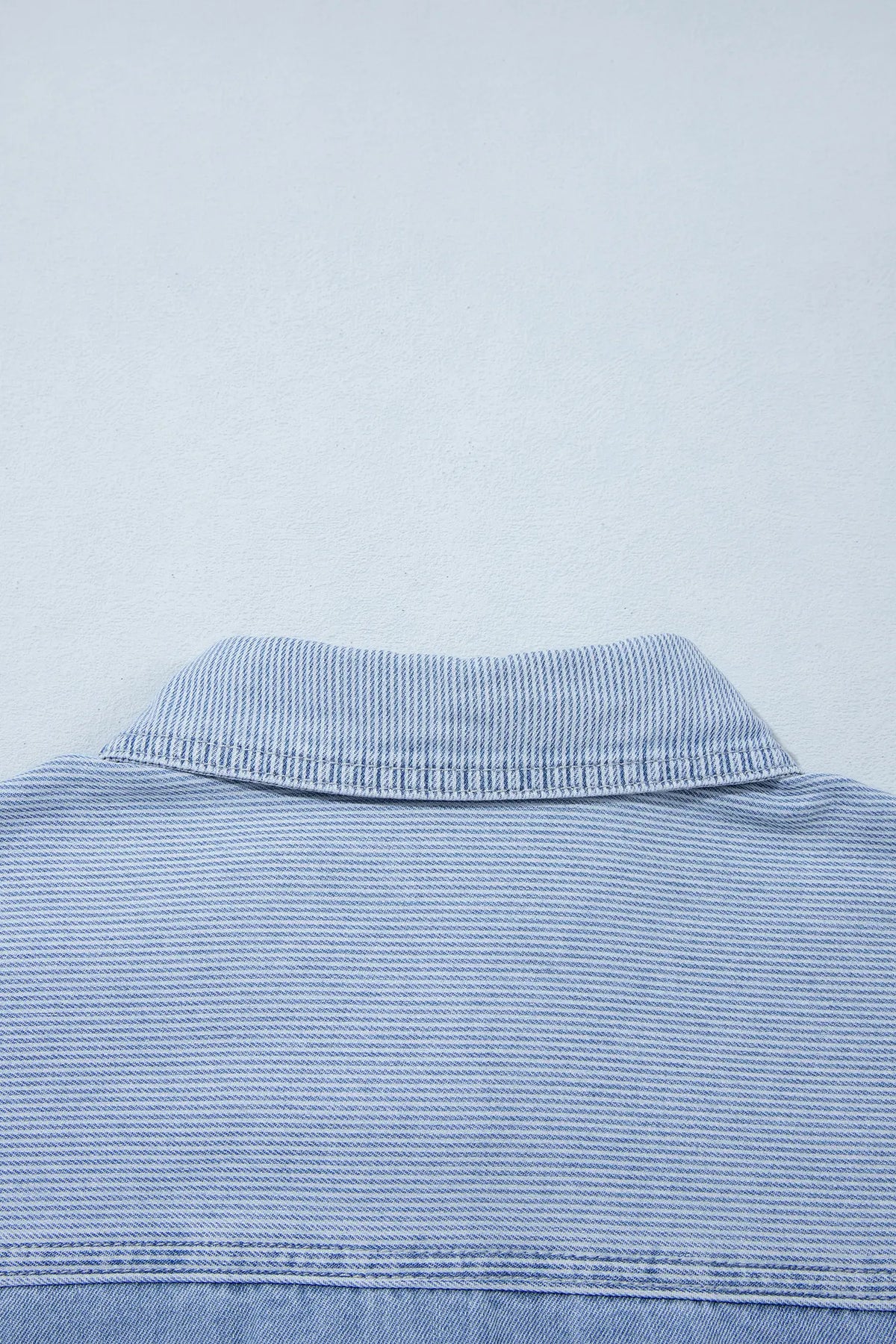 Lightweight Denim Striped Patchwork Button Down Shacket – Beau Blue