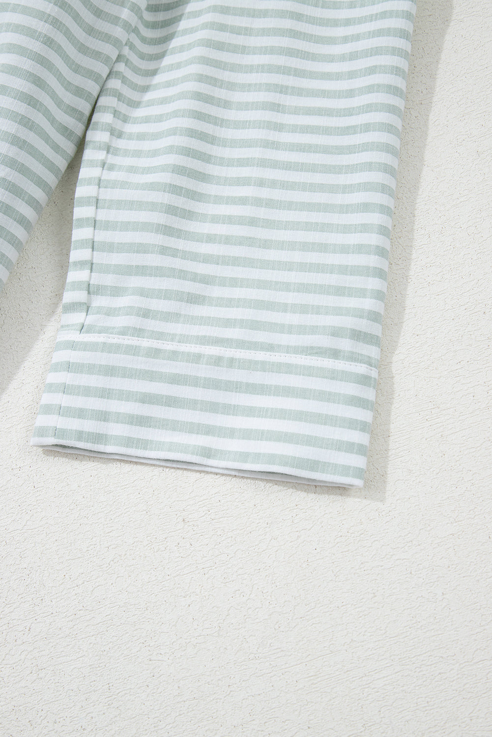 White Stripe Collared V Neck Chest Pocket Long Sleeve Beach Cover up eAura