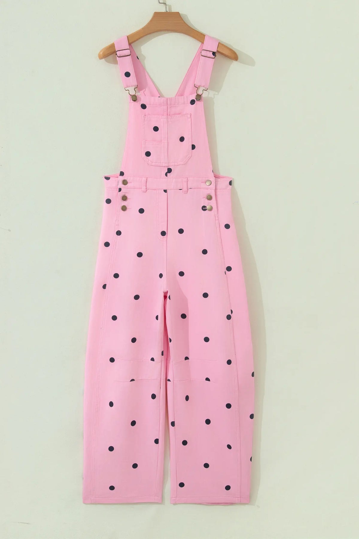 Polka Dot Print Bib Pocket Denim Barrel Overalls