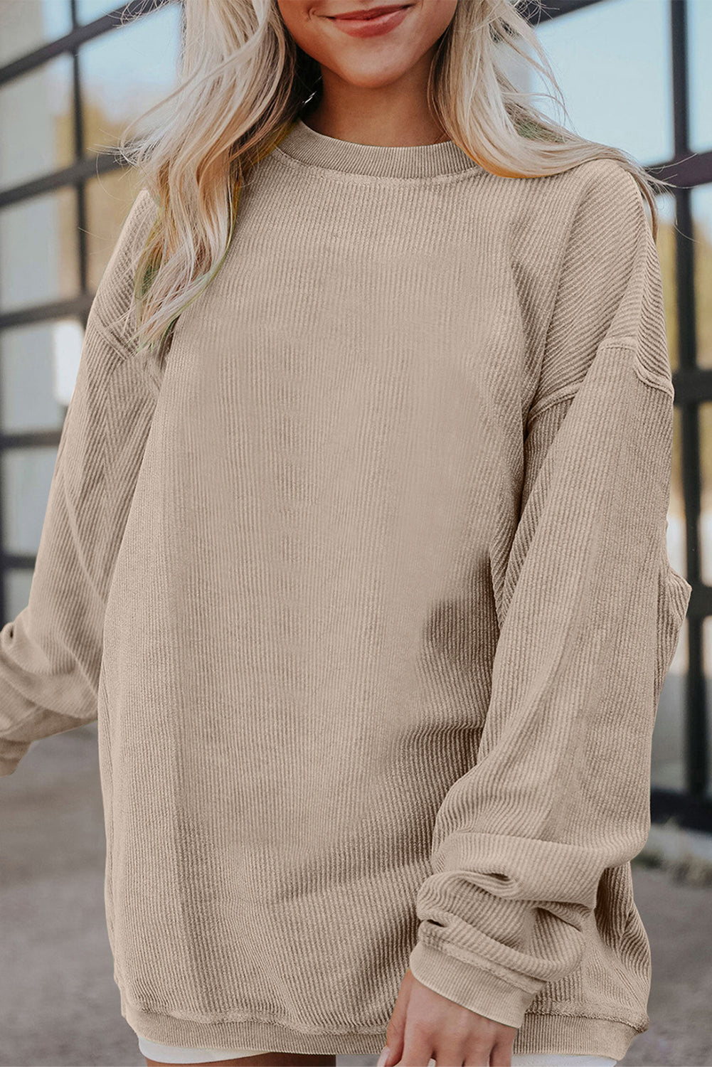 White Ribbed Corduroy Oversized Sweatshirt eAura
