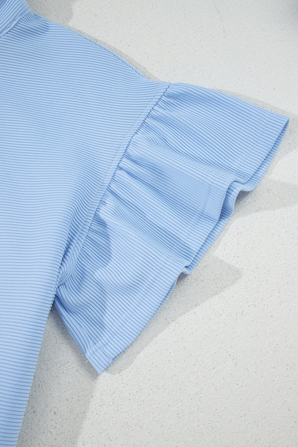 Blue Rib Texture Half Zip Ruffled Short Sleeve Top and Shorts Co-ord Set eAura