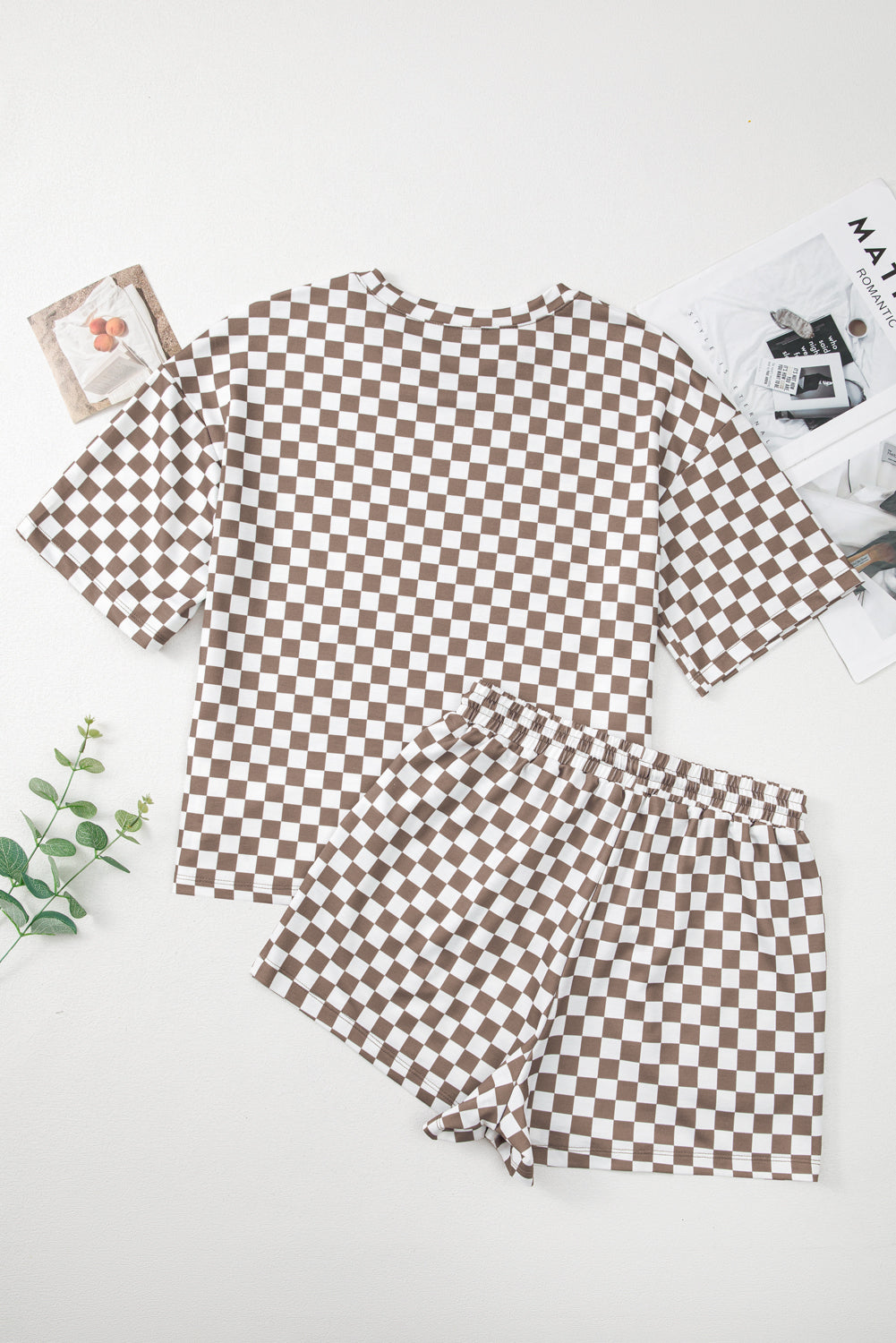 Brown Checkered Top and Short Casual 2pcs Set Co-ord eAura
