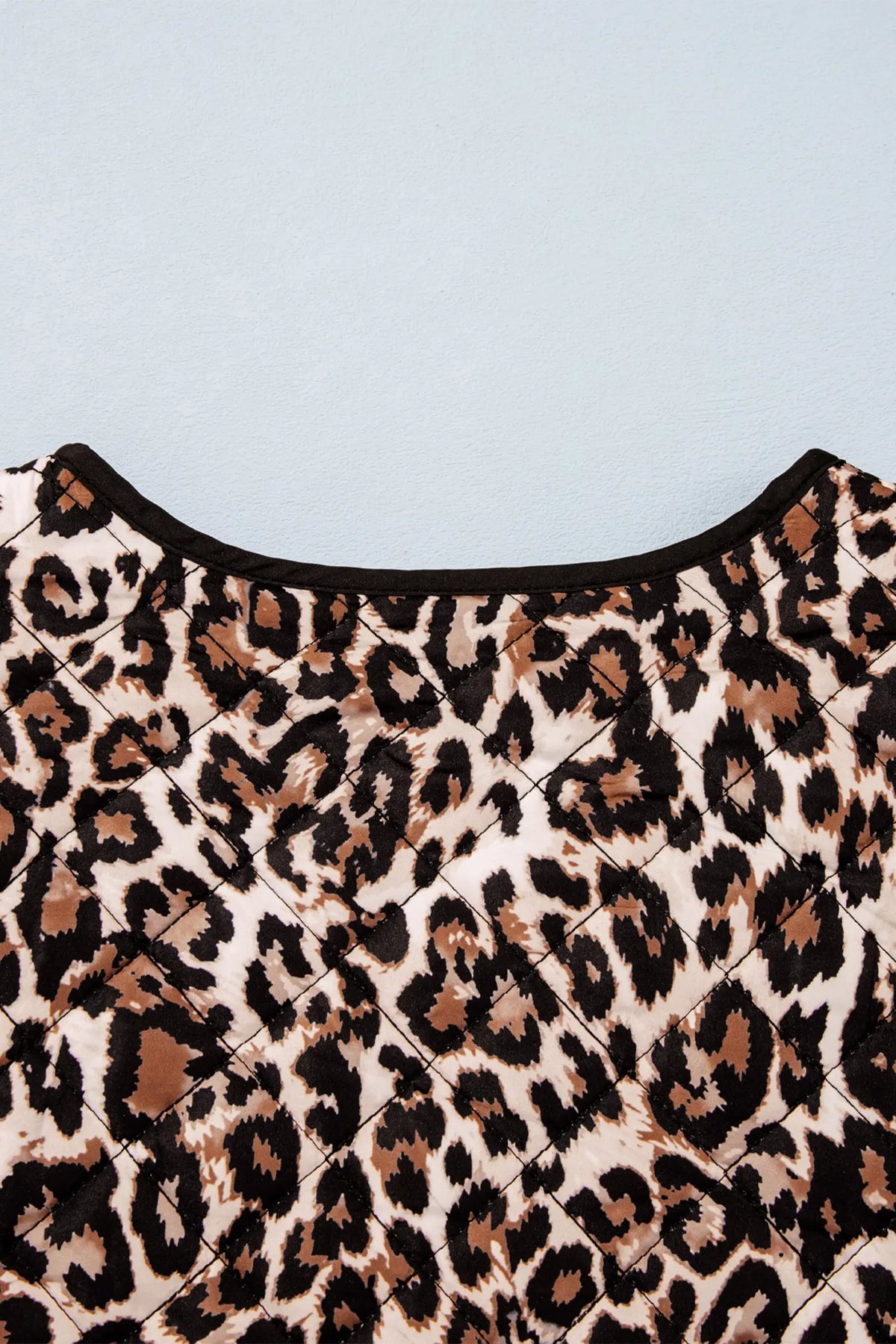 Leopard Print Quilted Button Front Patch Pockets Jacket – Brown