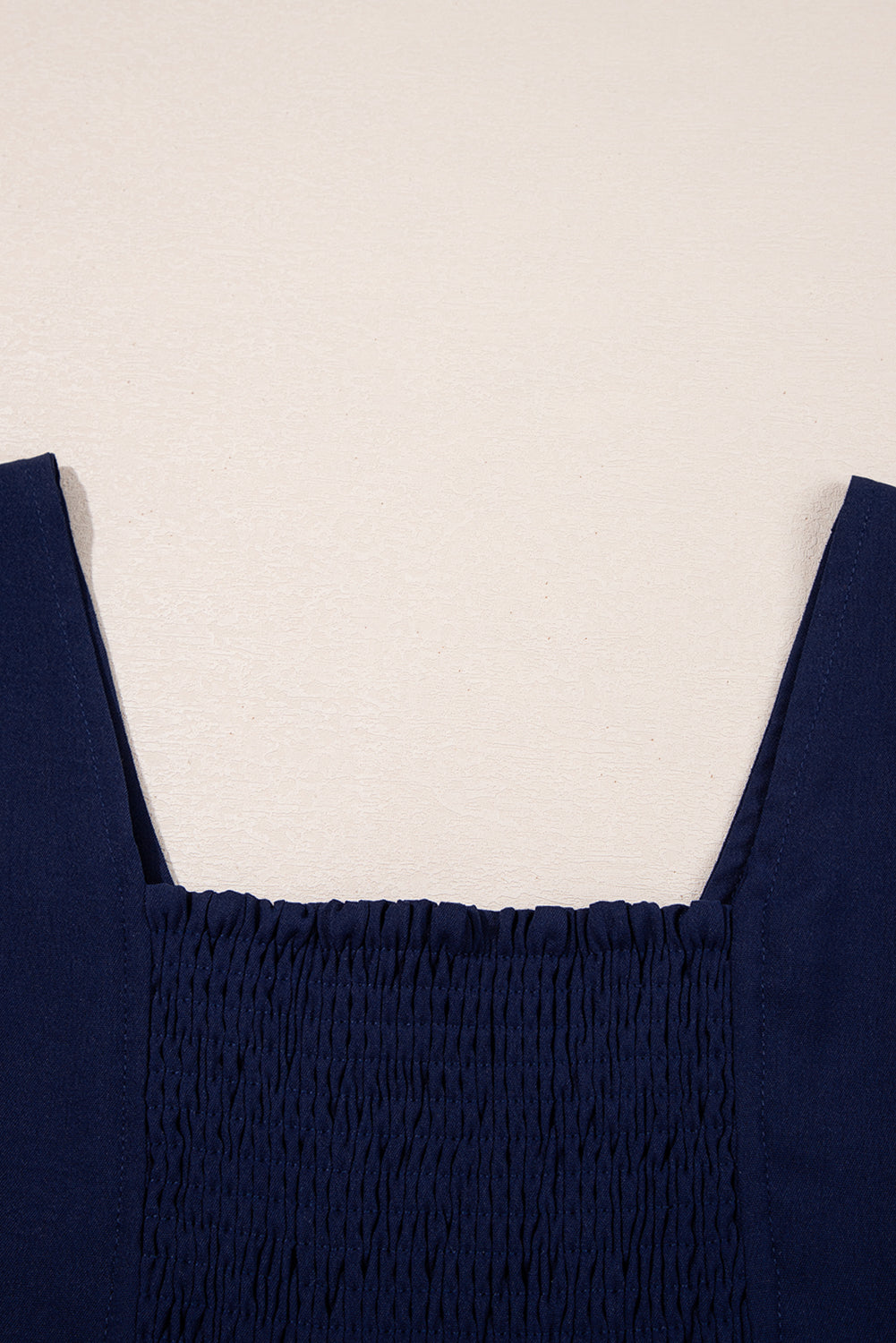 Navy Blue V Neck Buttoned Front Shirred Back Short Sleeve Midi Dress eAura