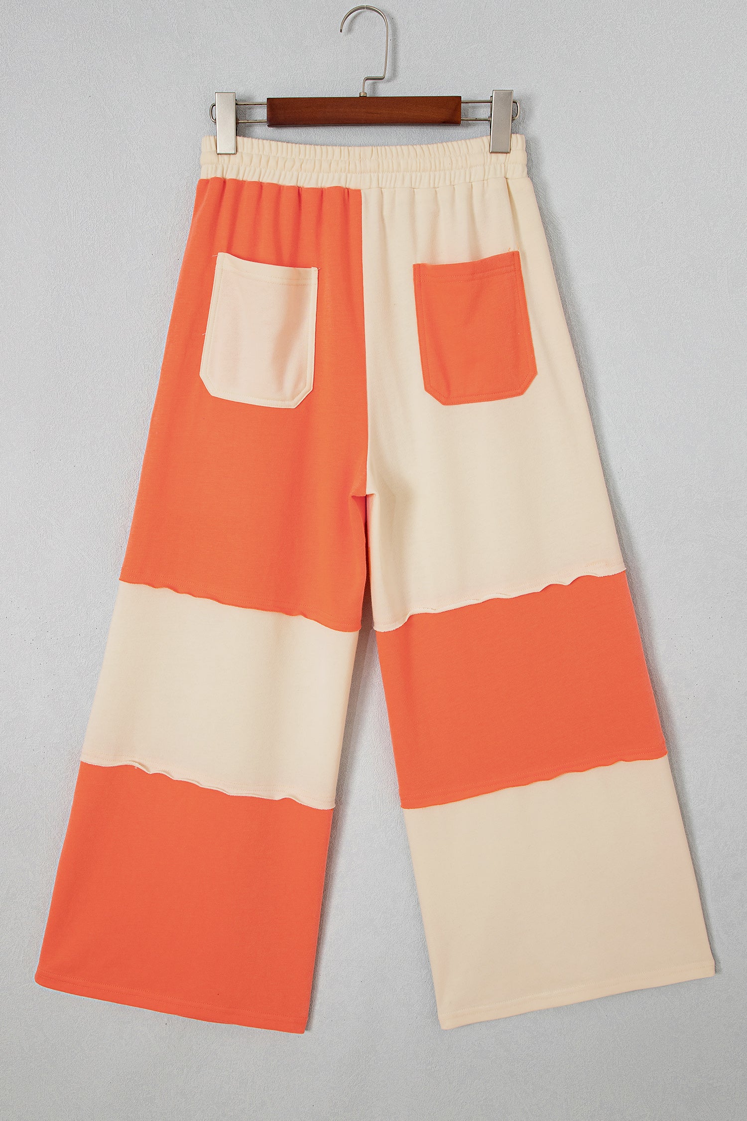 Raw Seam Colorblock Wide Leg Ankle Length Casual Pants – Fiery Red