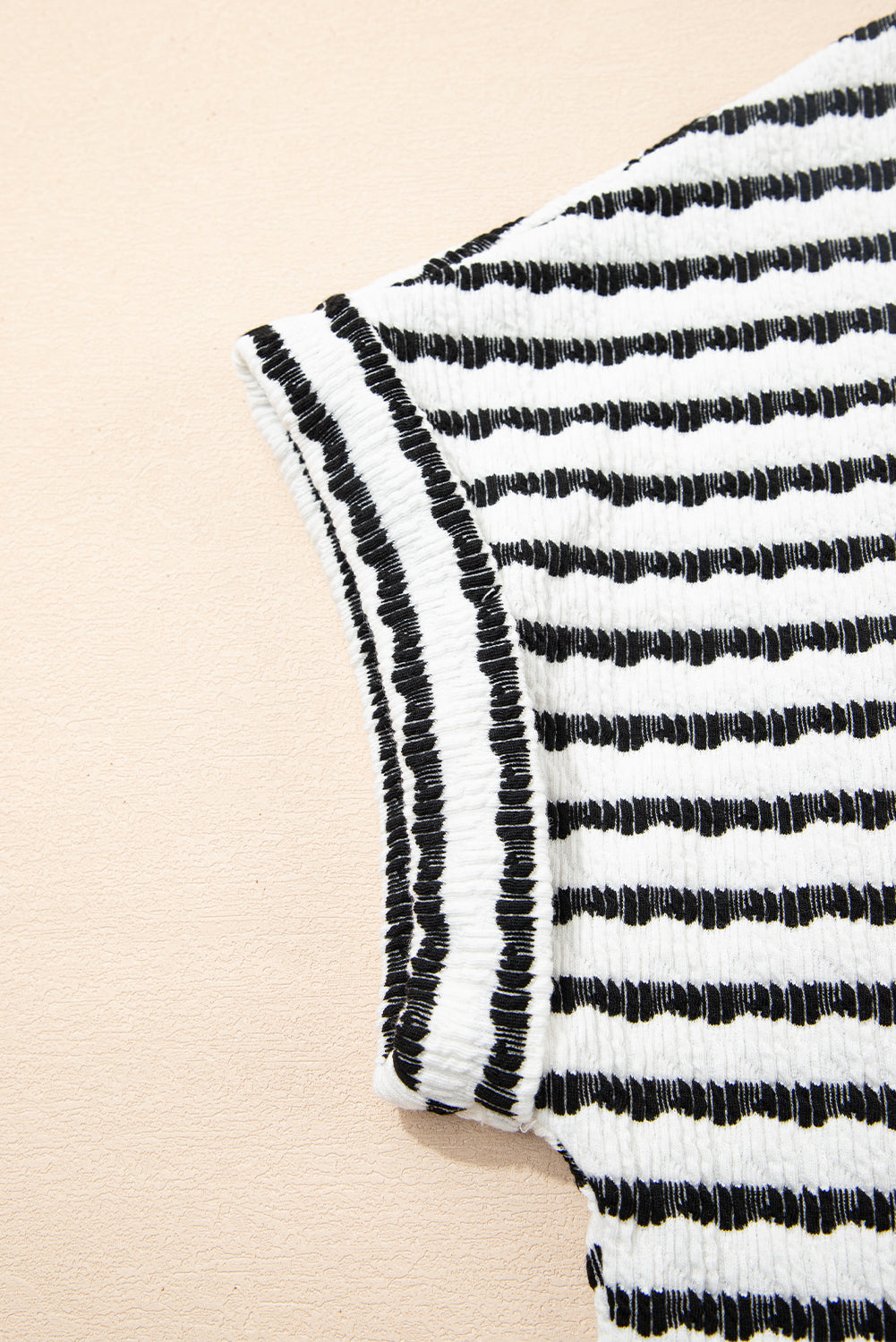 Black Stripe Knitted Short Sleeve Top and Drawstring Shorts Set eAura