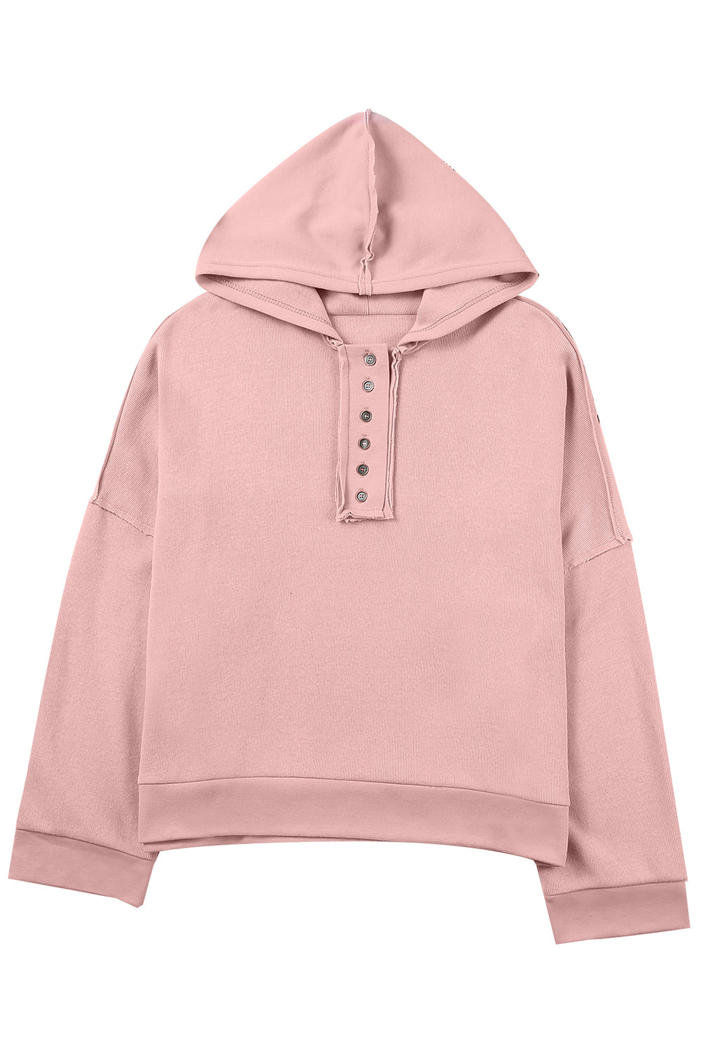 Pink Casual Button Solid Patchwork Trim Hoodie eAura