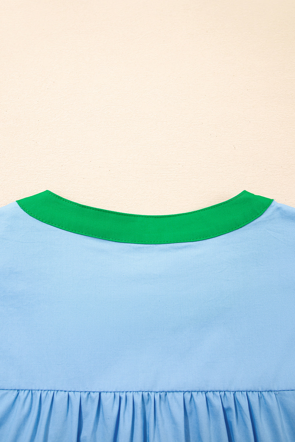 Blue Contrast Notched Neck Frill Detail Short Sleeve Blouse eAura