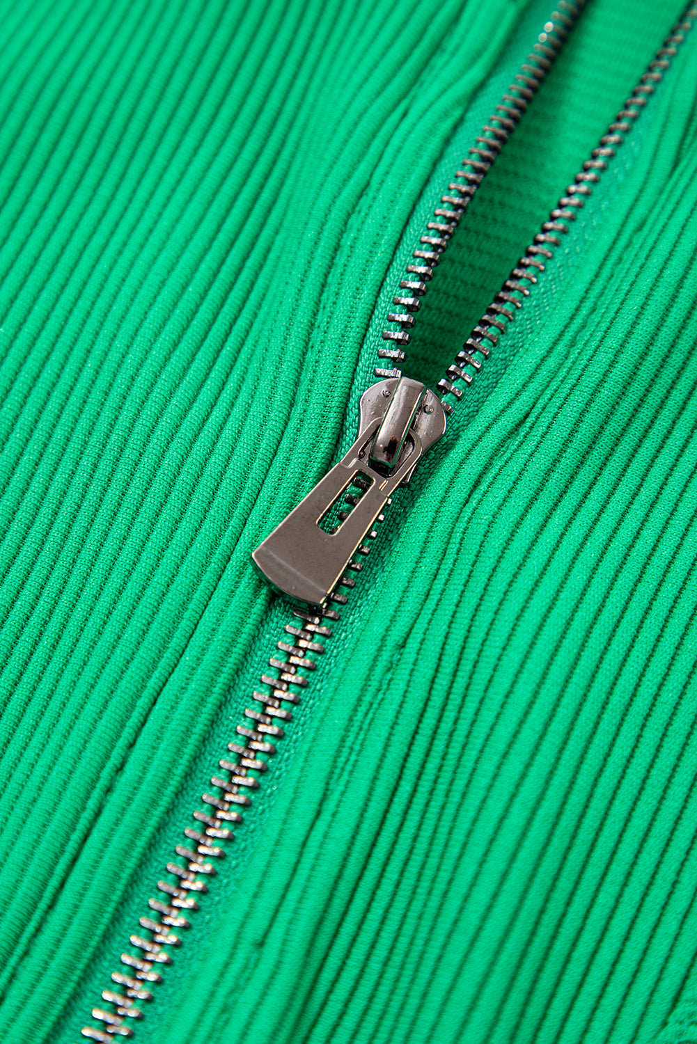 Bright Green Textured Short Sleeve Half Zip Drawstring Waist Romper eAura