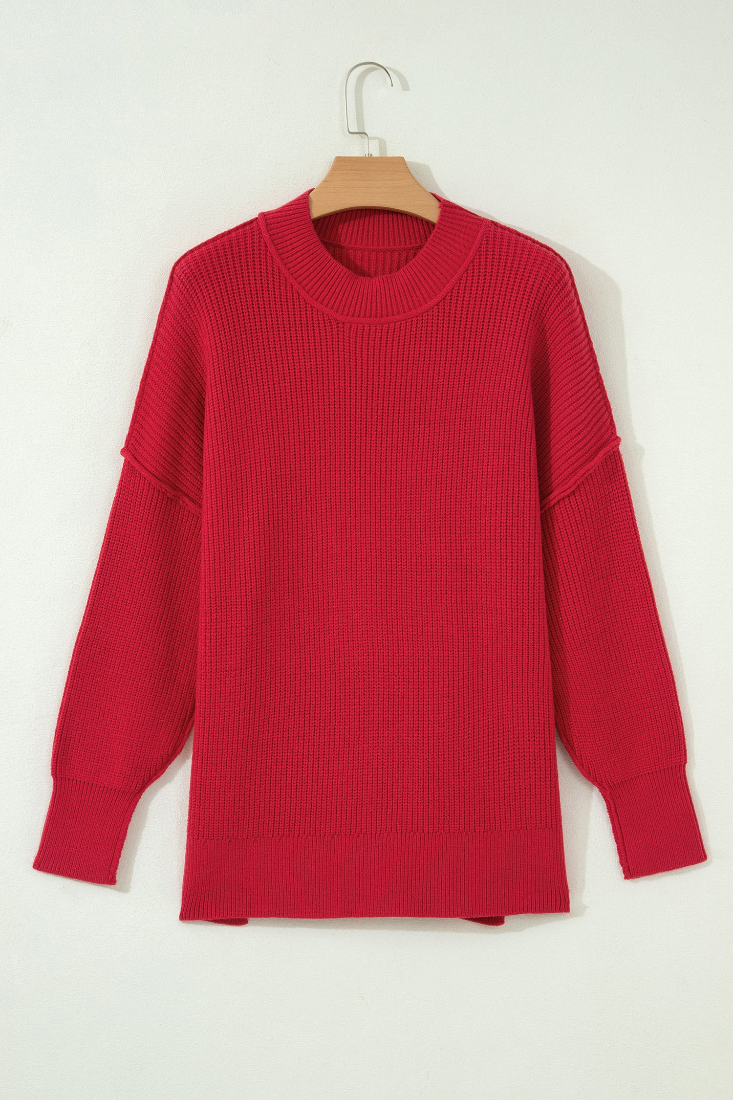 Long Sleeve Ribbed Knit Stand Neck Regular Fit Sweater – Chestnut