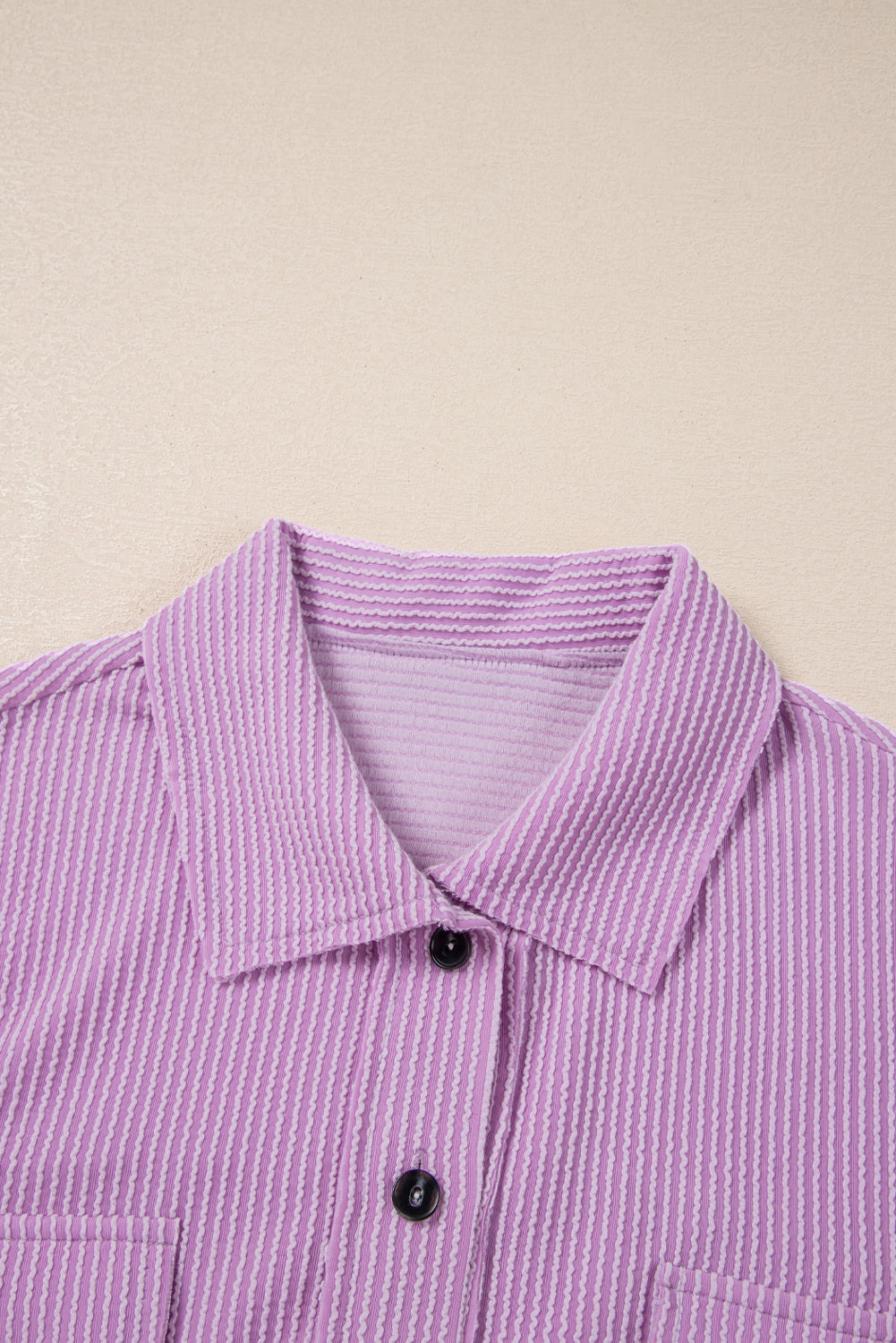 Orchid Bouquet Ribbed Flap Pocket Collared Buttoned Short Sleeve Top eAura