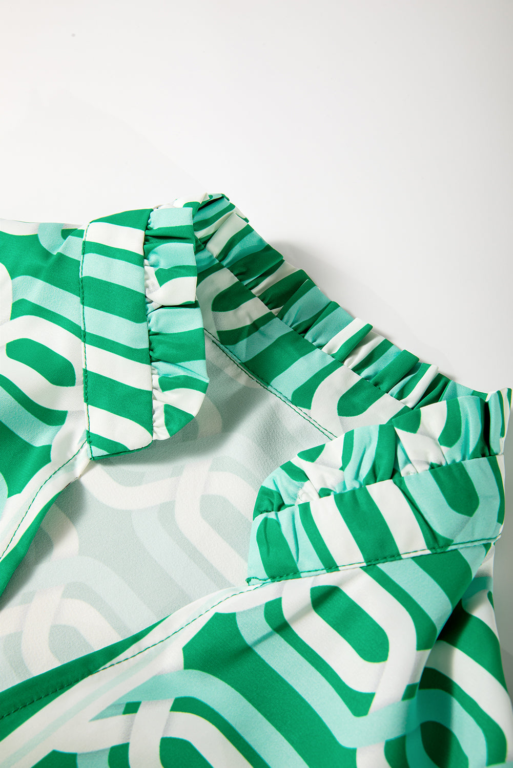 Bright Green Abstract Patterned V Neck Puff Short Sleeve Mini Dress eAura