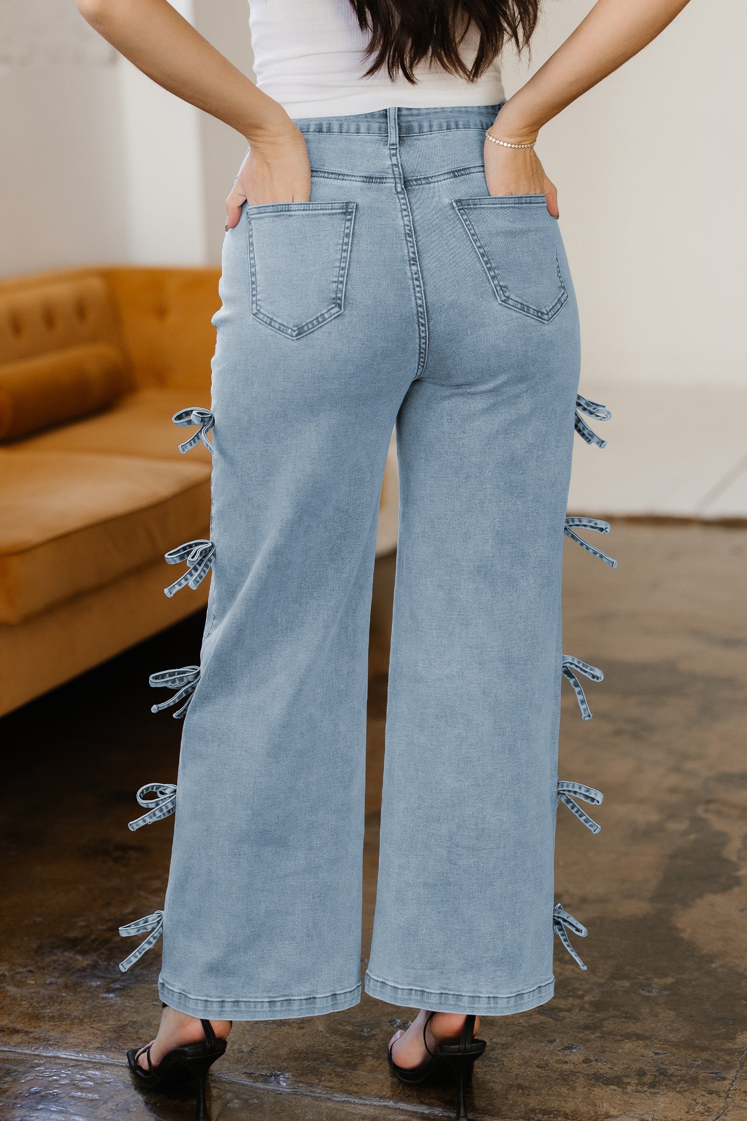 Bow Knot Side Detail Straight Leg Loose Jeans - Bottoms/Jeans