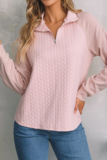 Pale Chestnut Textured Quarter Zip Raglan Sleeve Sweatshirt eAura