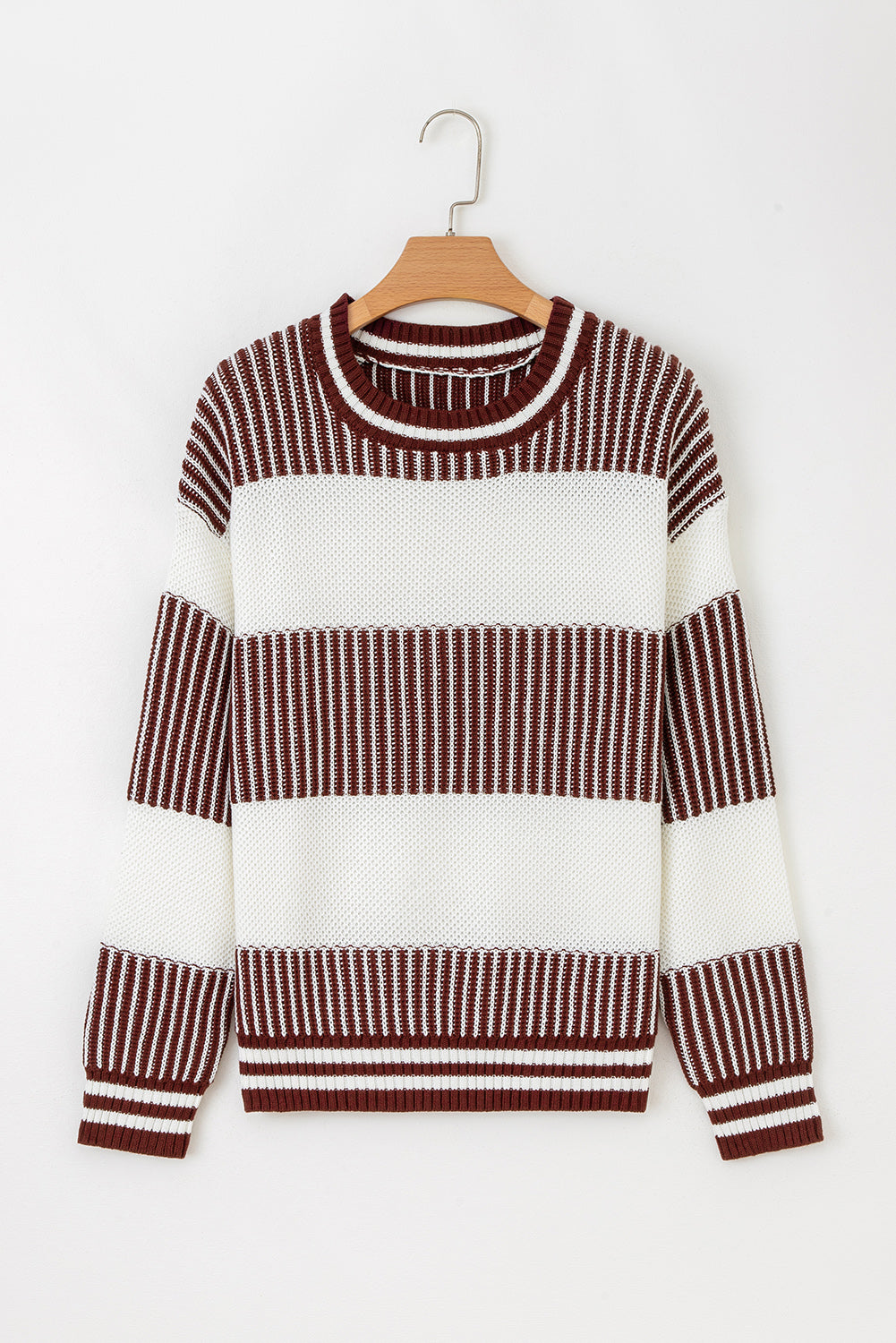 Two Tone Striped Patchwork Drop Shoulder Oversized Sweater - eAura