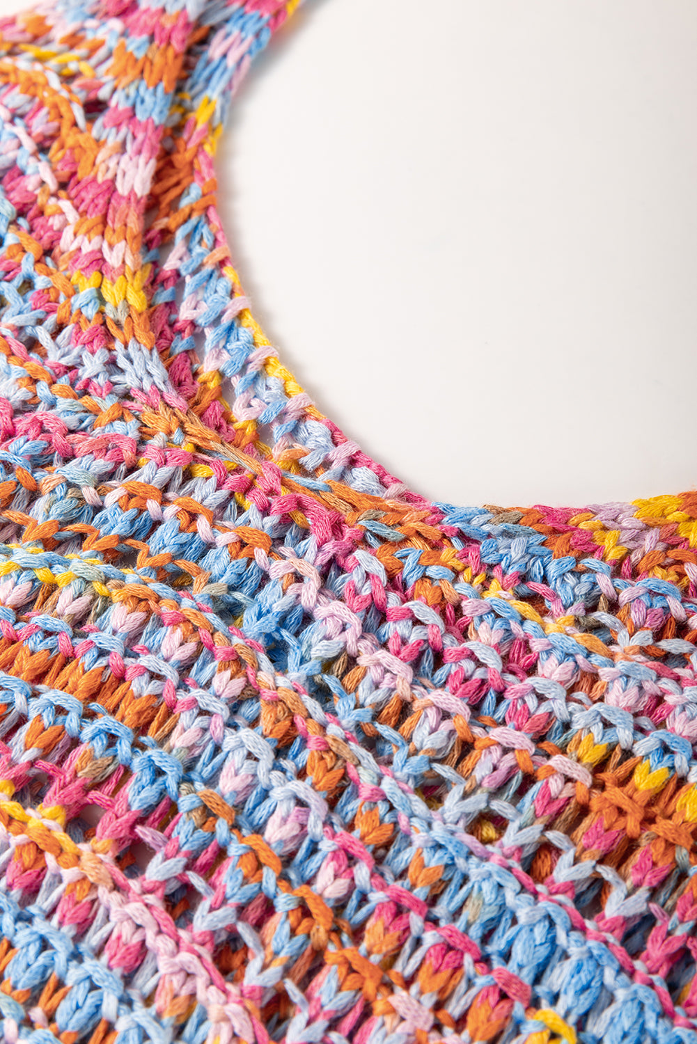 Pink Colour Contrast Crochet Loose Fit Sweater Vest eAura