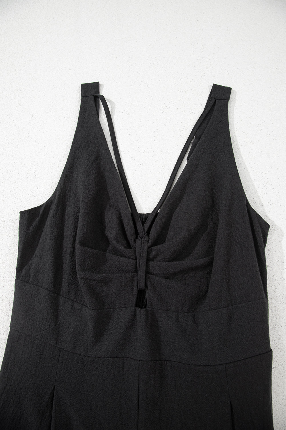Black Front Cut Out Smocked Back Sleeveless Wide Leg Jumpsuit eAura