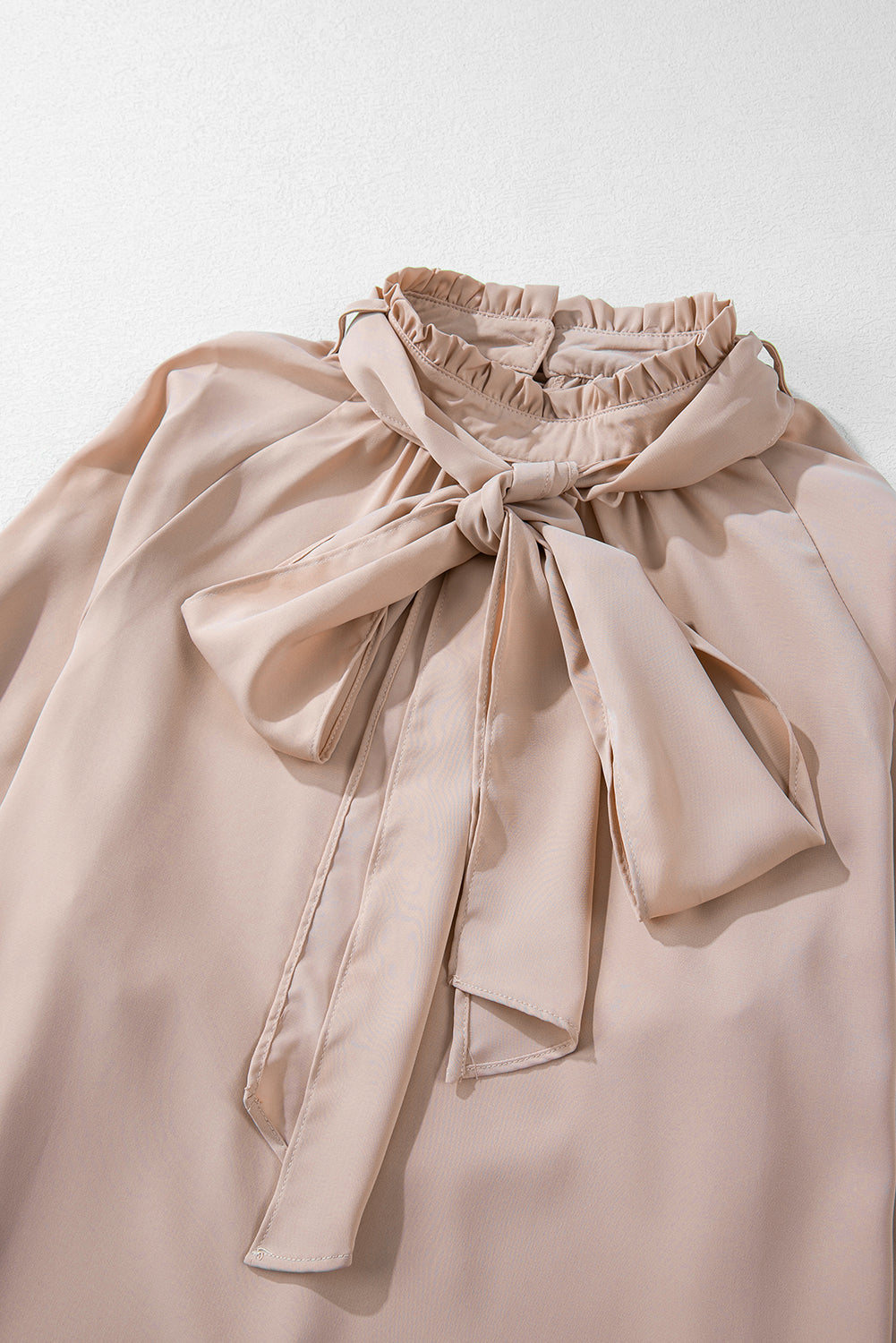 Khaki Frilled Knotted Mock Neck Bishop Sleeve Blouse Dear-Lover Dropshipping