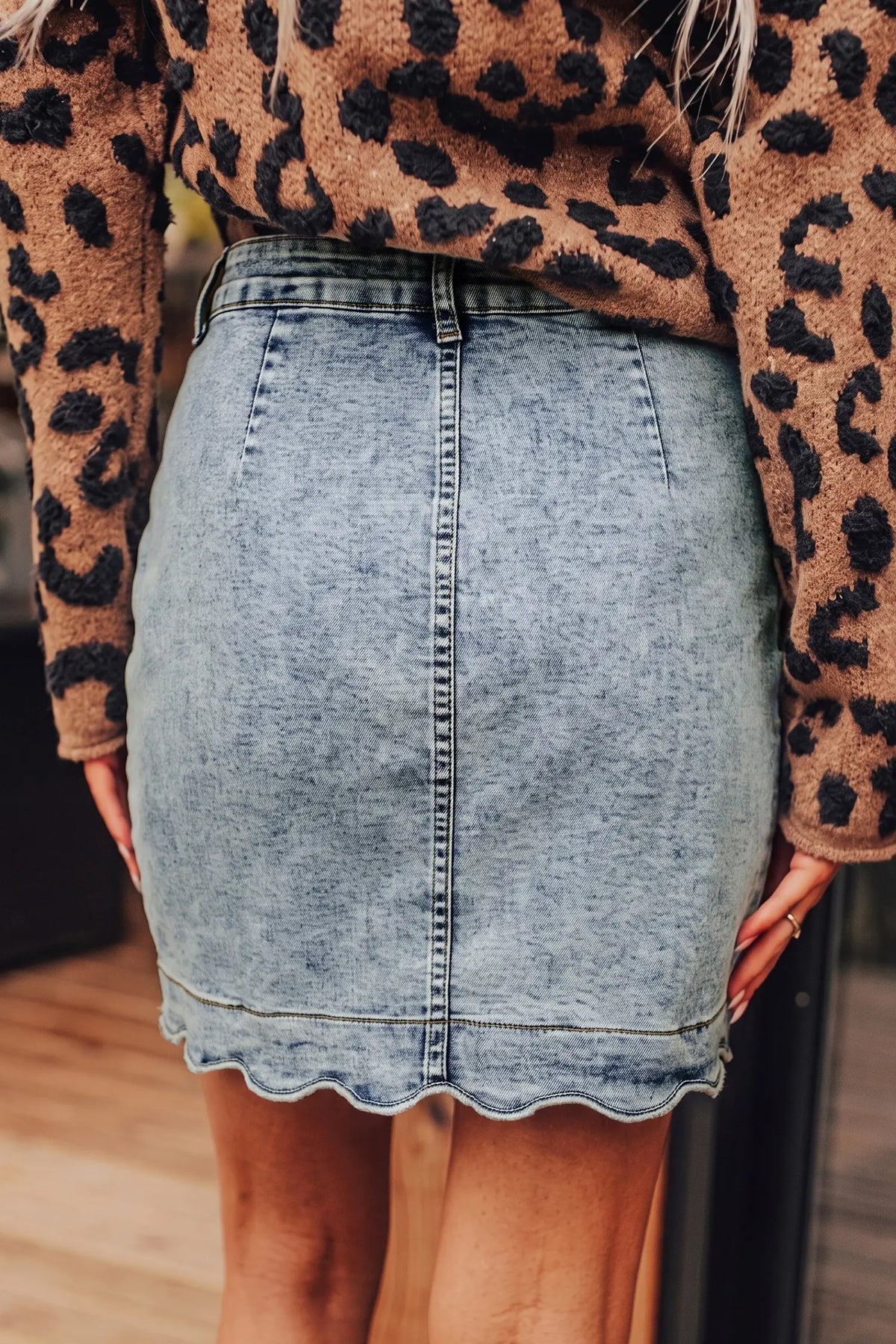 Myosotis Scalloped Detail Button Front Short Denim Skirt