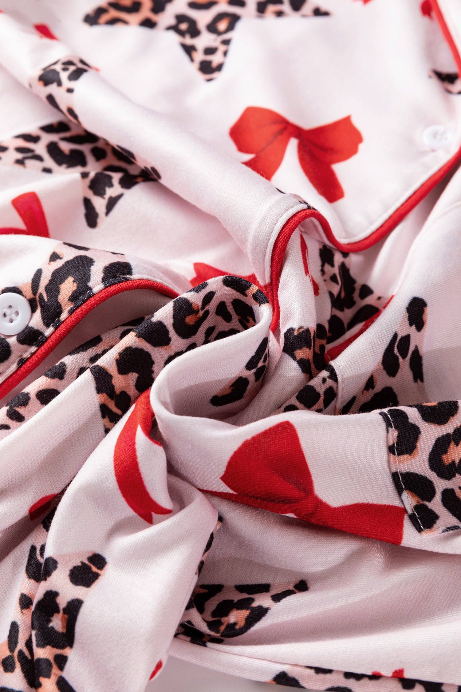 Leopard Star Bow Print Contrast Trim Short Pyjama Set - Loungewear & Sleepwear/Pyjama Shorts