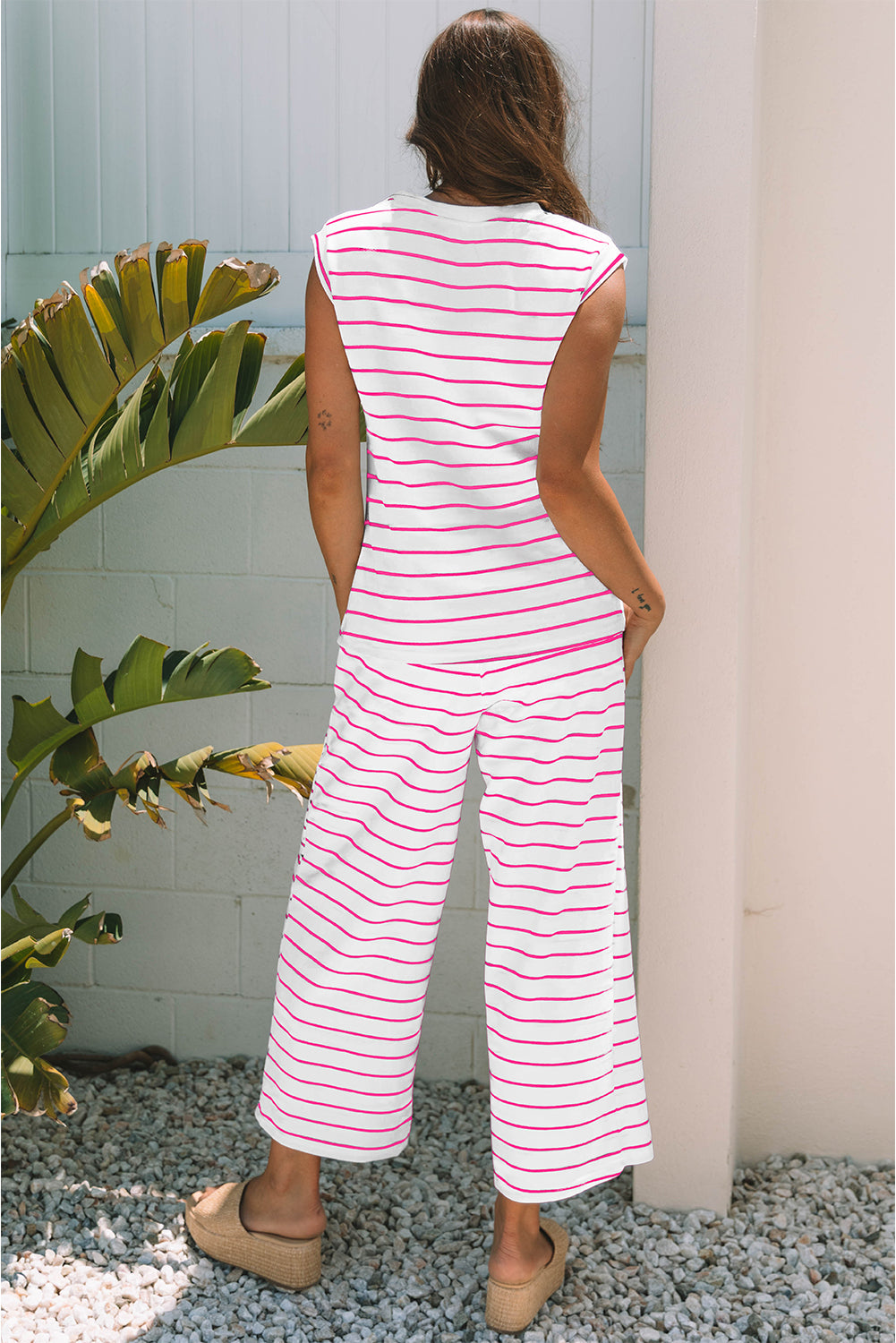 Stripe Casual Wide Leg 2pcs Trousers Co-ord Set BB Fashion Outlet