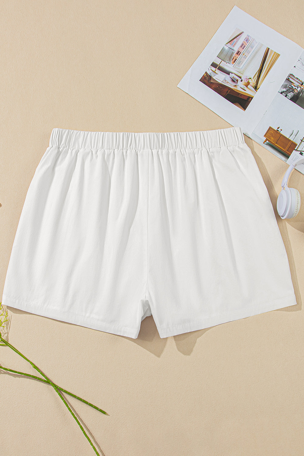 White Bow Decor Pockets Plus Size Shorts BB Fashion Outlet