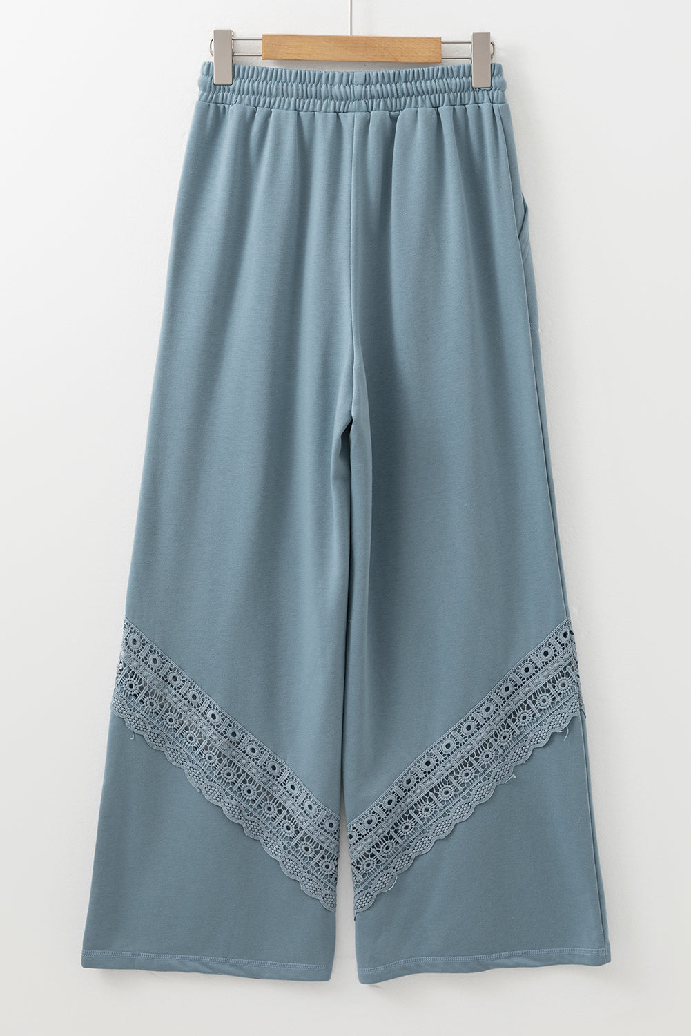 Dusk Blue Lace Crochet Patched Lace-up High Waist Wide Leg Trousers BB Fashion Outlet